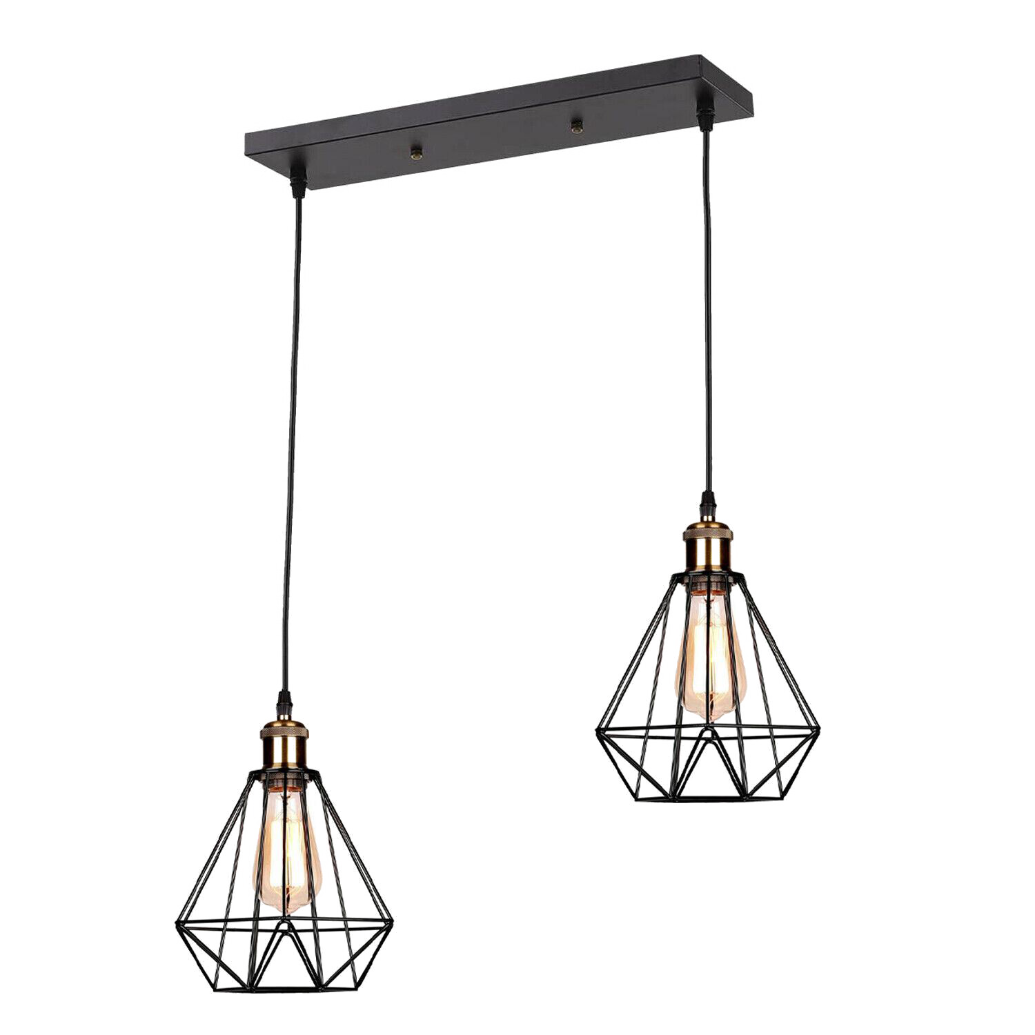 Industrial Vintage Retro 2 Head Black Ceiling Pendant Metal Wire Cage Hanging Indoor Lighting~1208-4