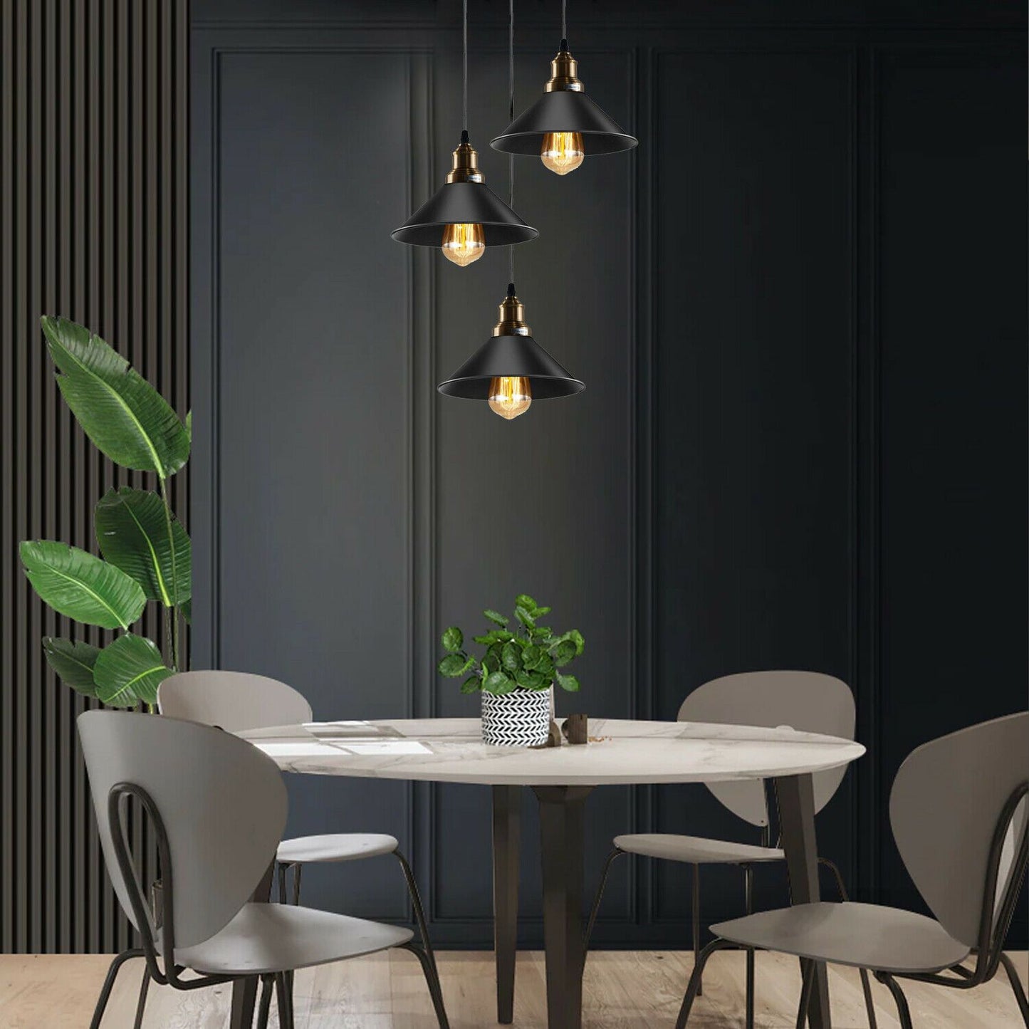 Black 3 Way Pendant Light Fixture Cone Shade Hanging Pendant Ceiling Lights~1492-1