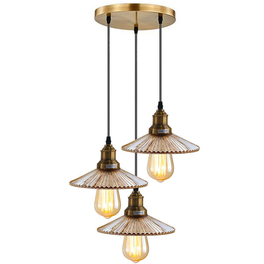 3 Way Ceiling Pendant Light Cluster Light Fitting Glass Lampshade Yellow Brass Finish Home E27 Lighting Kit~1559-0