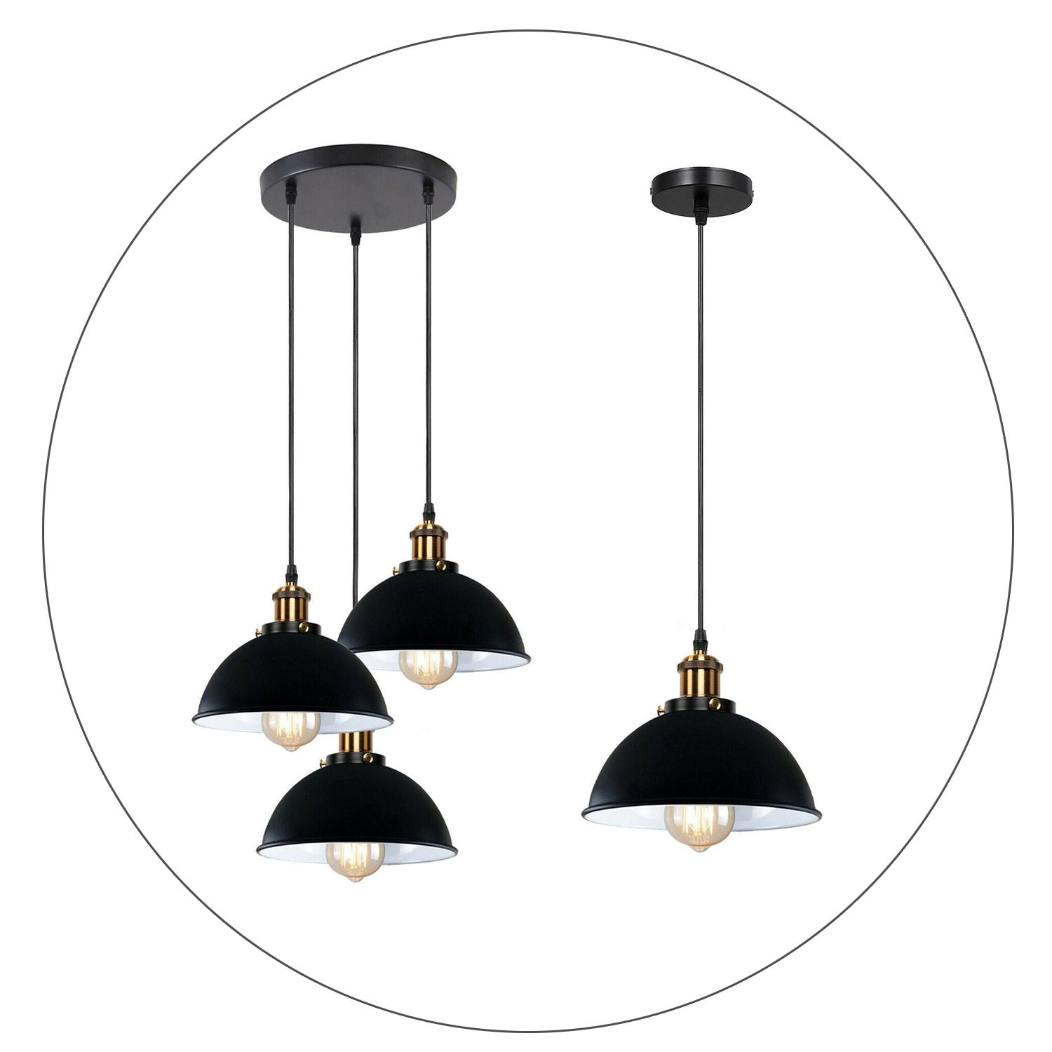 LEDSone Vintage Industrial Metal Ceiling Pendant Shade Modern Hanging Retro with various pattern Light black colour ~1259-5