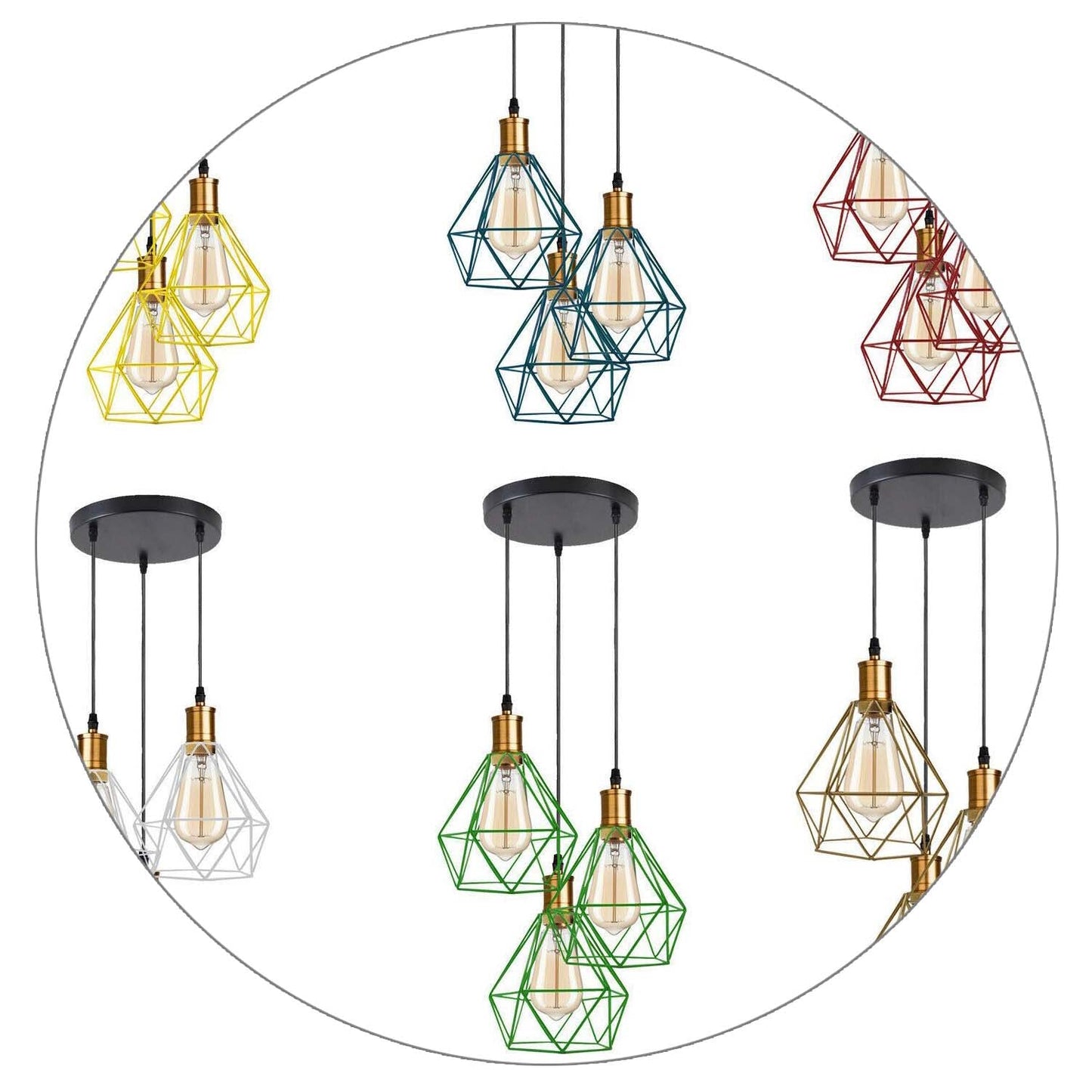 Industrial Retro style 3-Light Pendant lights Adjustable Cord with Diamond Metal Cages~1255-17