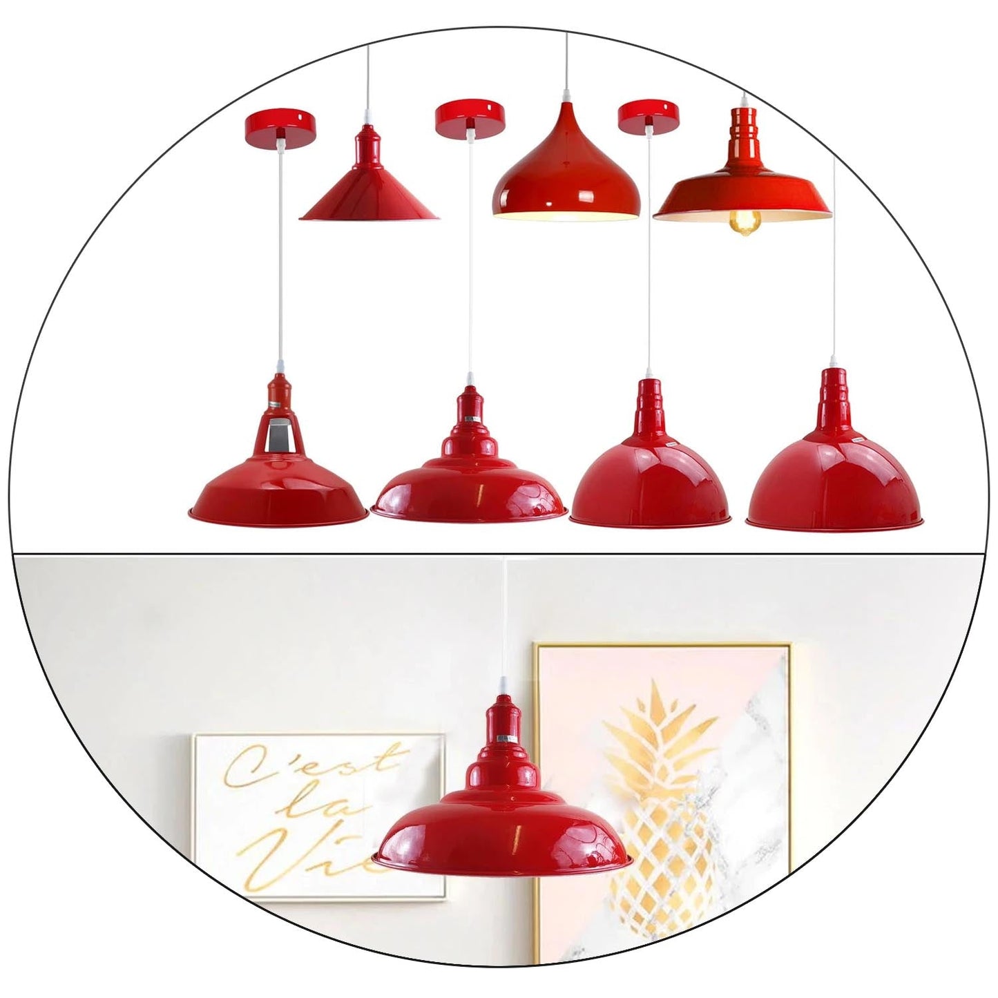 Modern Red Lighting Pendant Shade Metal Retro Bedroom Kitchen Modern Light Style Home~1435-16