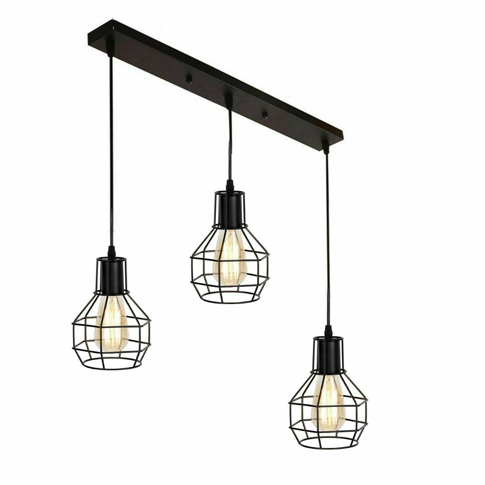 Retro Loft 3 Head Ceiling Light Shade Pendant Lamp With Bulbs~2563-7