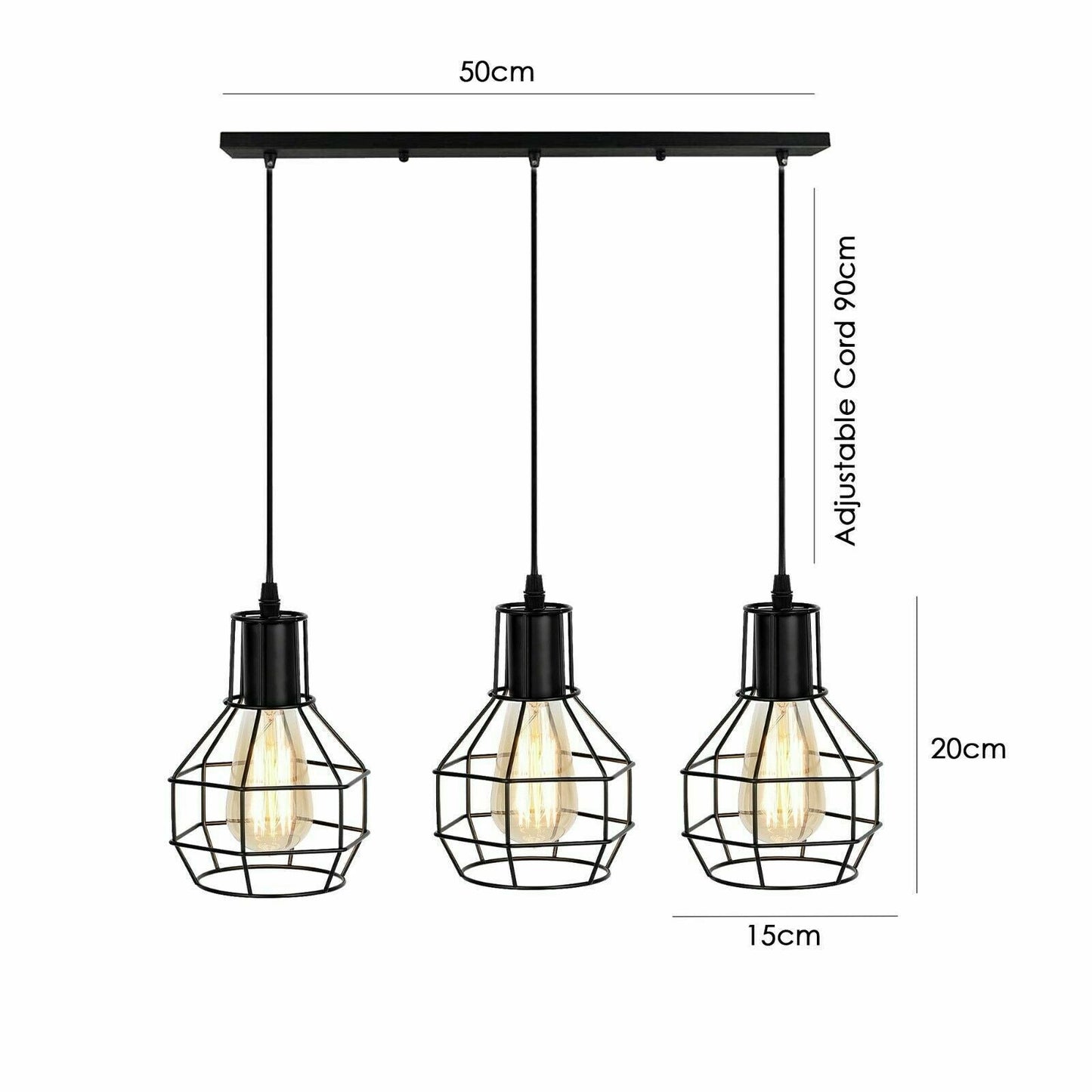Retro Loft 3 Head Ceiling Light Shade Pendant Lamp With Bulbs~2563-10