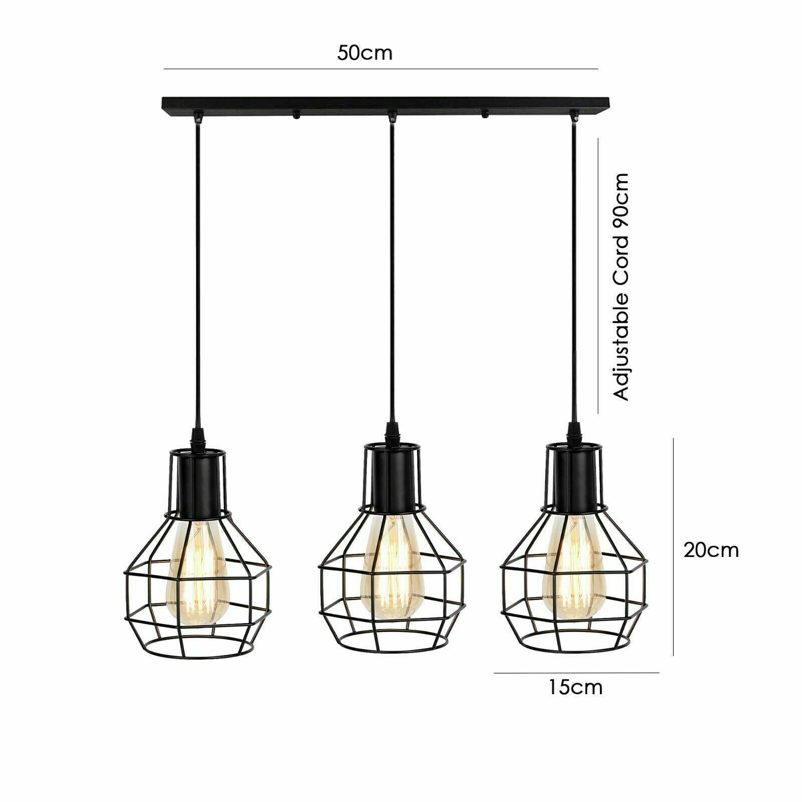Retro Loft 3 Head Ceiling Light Shade Pendant Lamp With Bulbs~2563-10