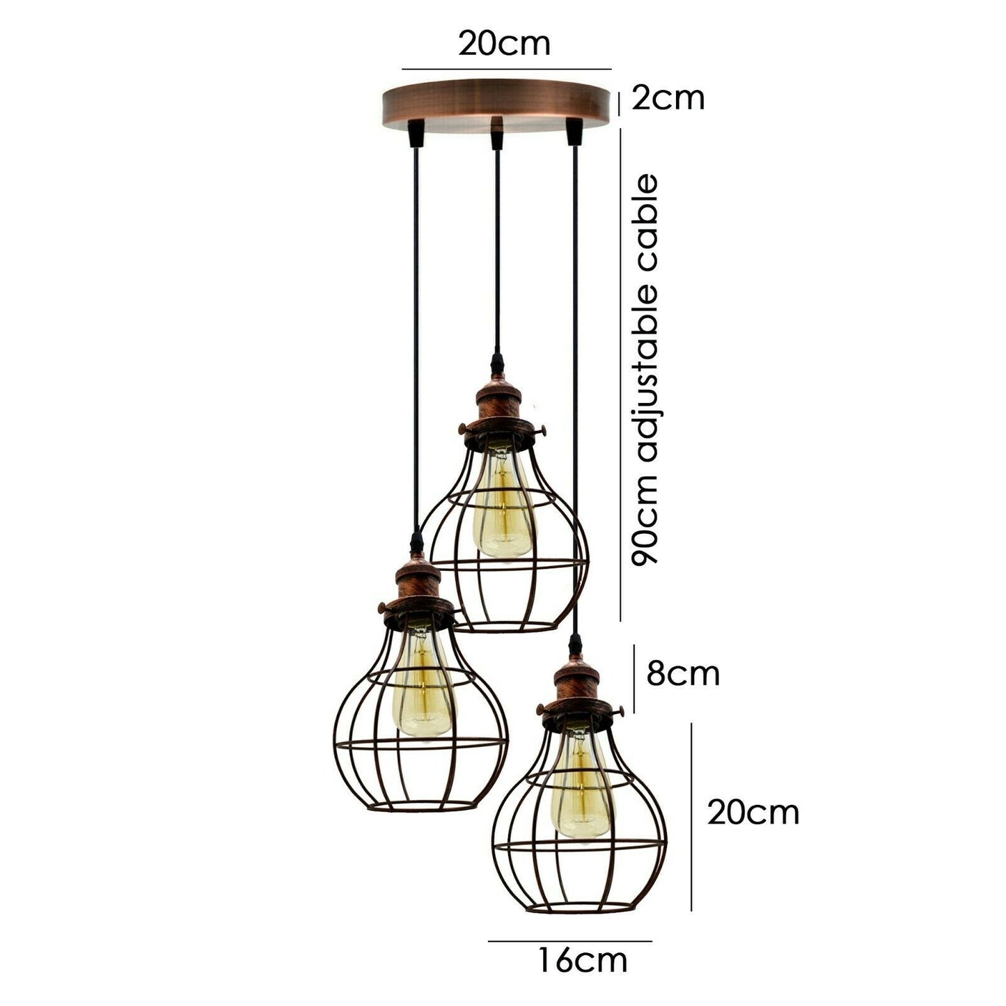 LEDSone industrial vintage 3 round Way Ceiling Pendant Cage Cluster Light Fitting~3233-6