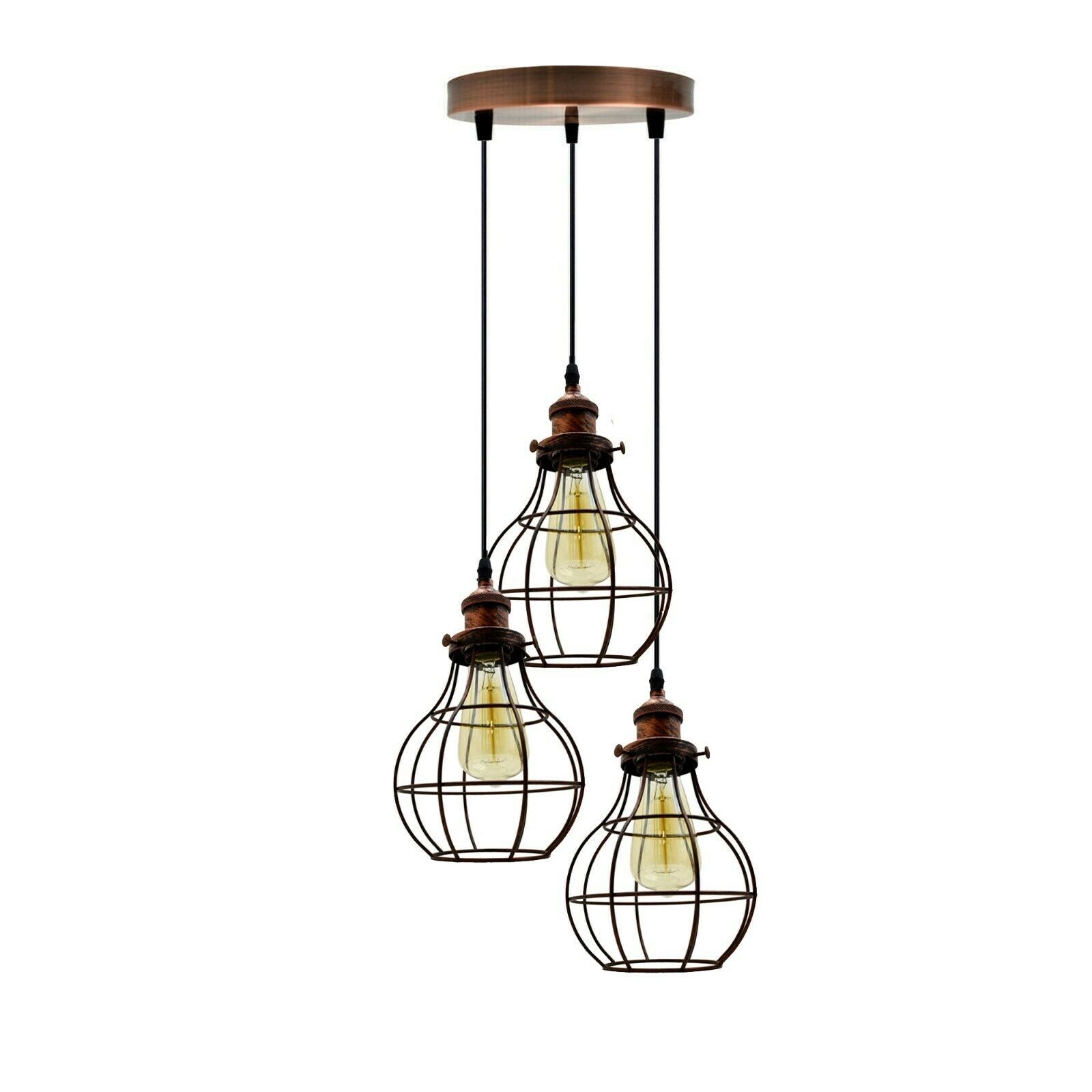 LEDSone industrial vintage 3 round Way Ceiling Pendant Cage Cluster Light Fitting~3233-0