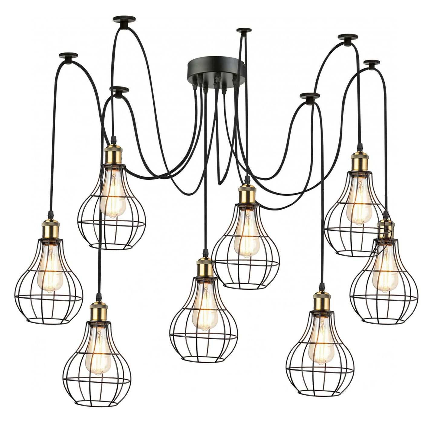 Vintage Industrial 8 Black Way Vintage Pendant Ceiling Pendant Light Chandelier Metal Vase Shape Shade Indoor Hanging Light Fitting~1179-0