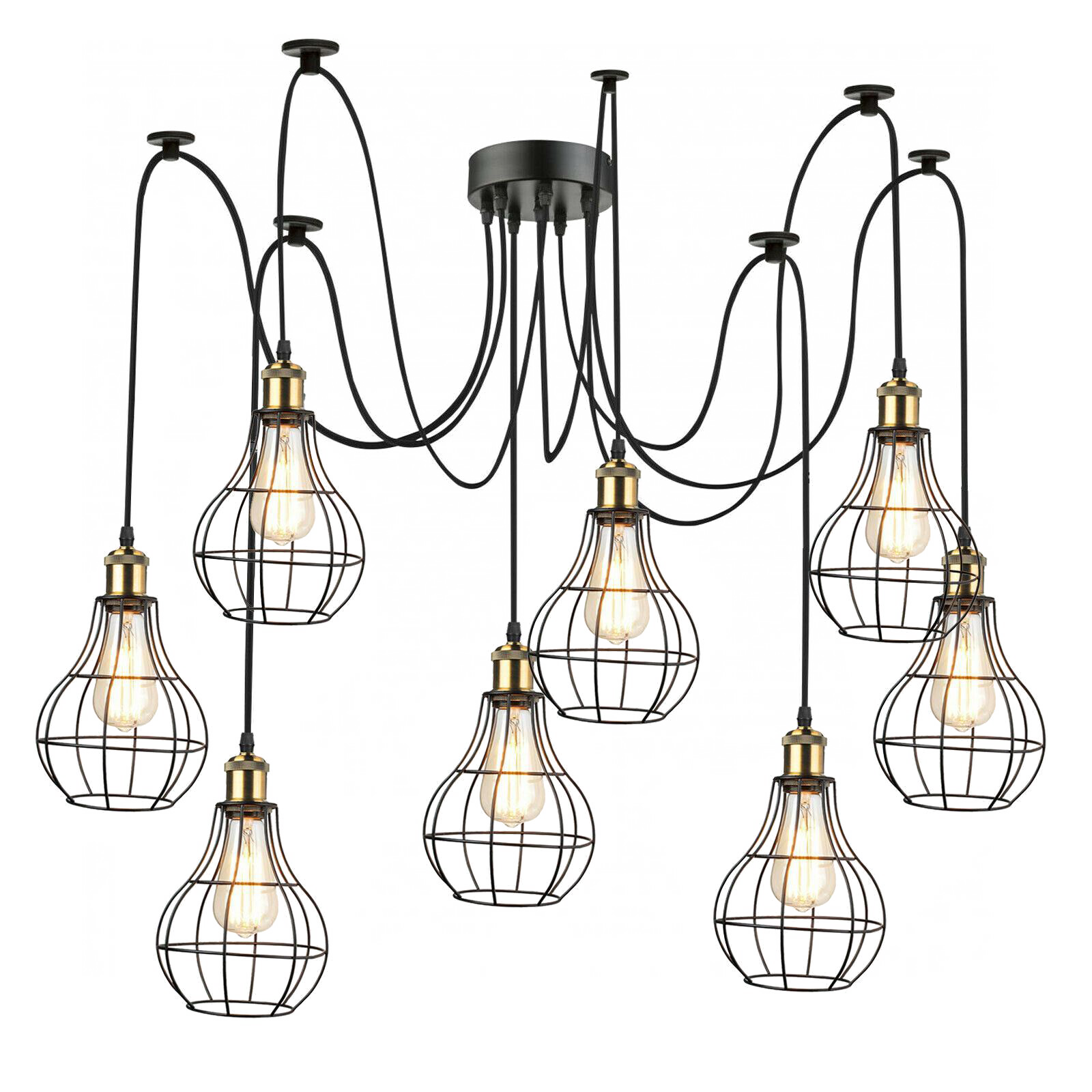 Vintage Industrial 8 Black Way Vintage Pendant Ceiling Pendant Light Chandelier Metal Vase Shape Shade Indoor Hanging Light Fitting~1179-0