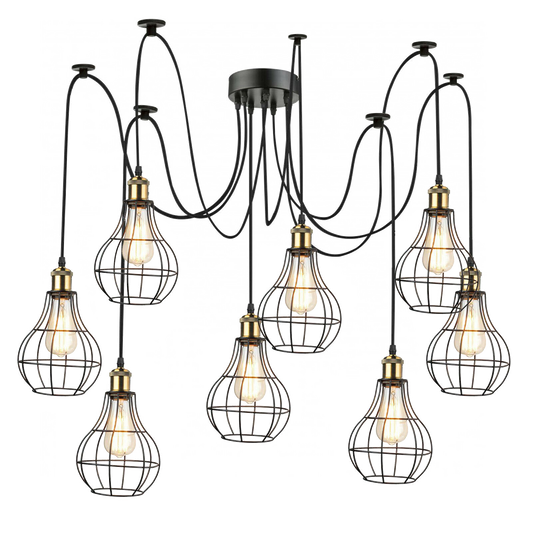 Vintage Industrial 8 Black Way Vintage Pendant Ceiling Pendant Light Chandelier Metal Vase Shape Shade Indoor Hanging Light Fitting~1179-0