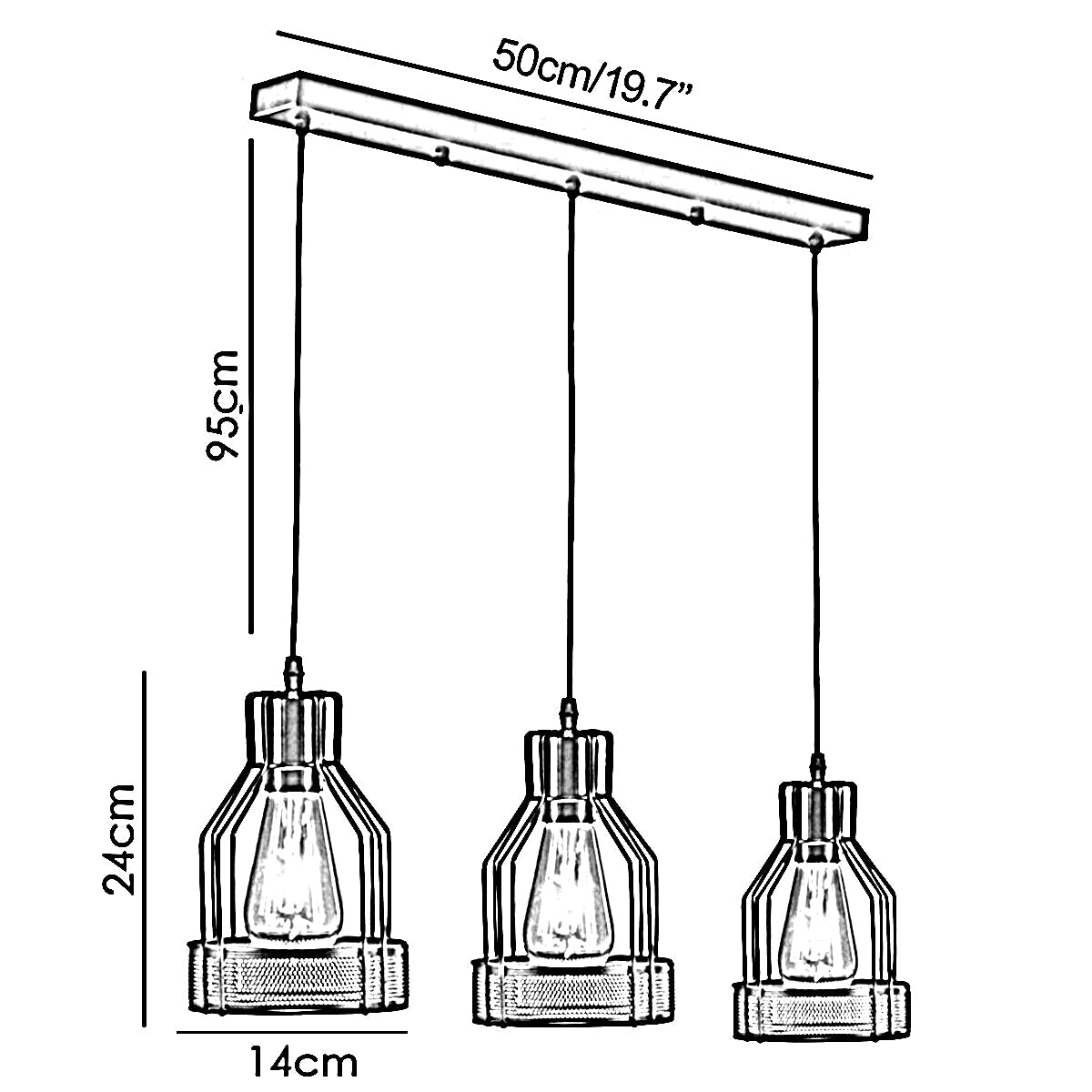 Modern rectangle Round 3 Way Ceiling Pendant Cluster Light Fitting Cage Style Light UK~2140-10