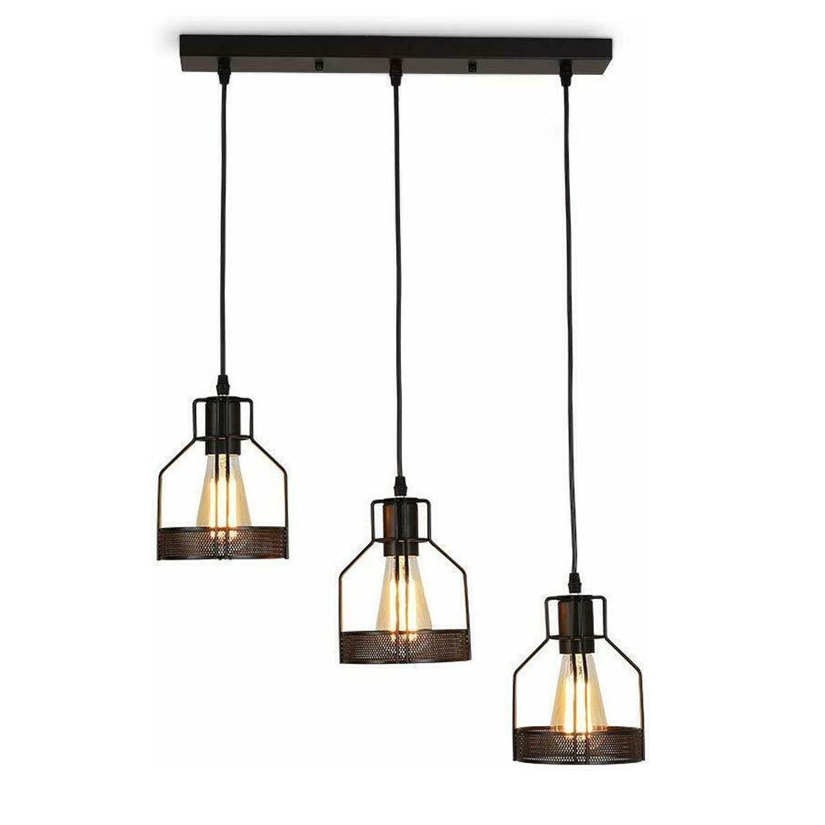 Modern rectangle Round 3 Way Ceiling Pendant Cluster Light Fitting Cage Style Light UK~2140-2