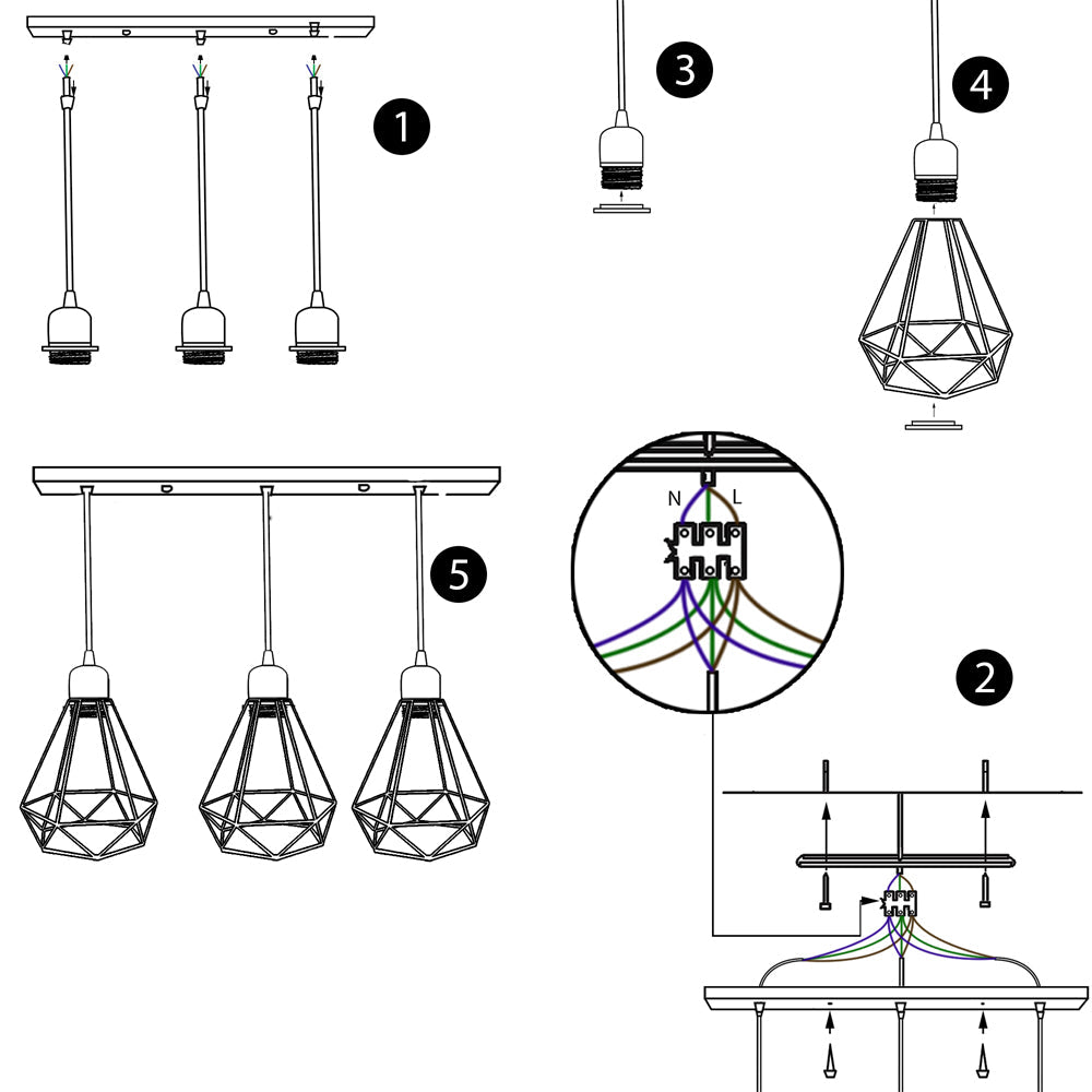 Retro Loft 3 Head Ceiling Light Shade Pendant Lamp With Bulbs~2563-11