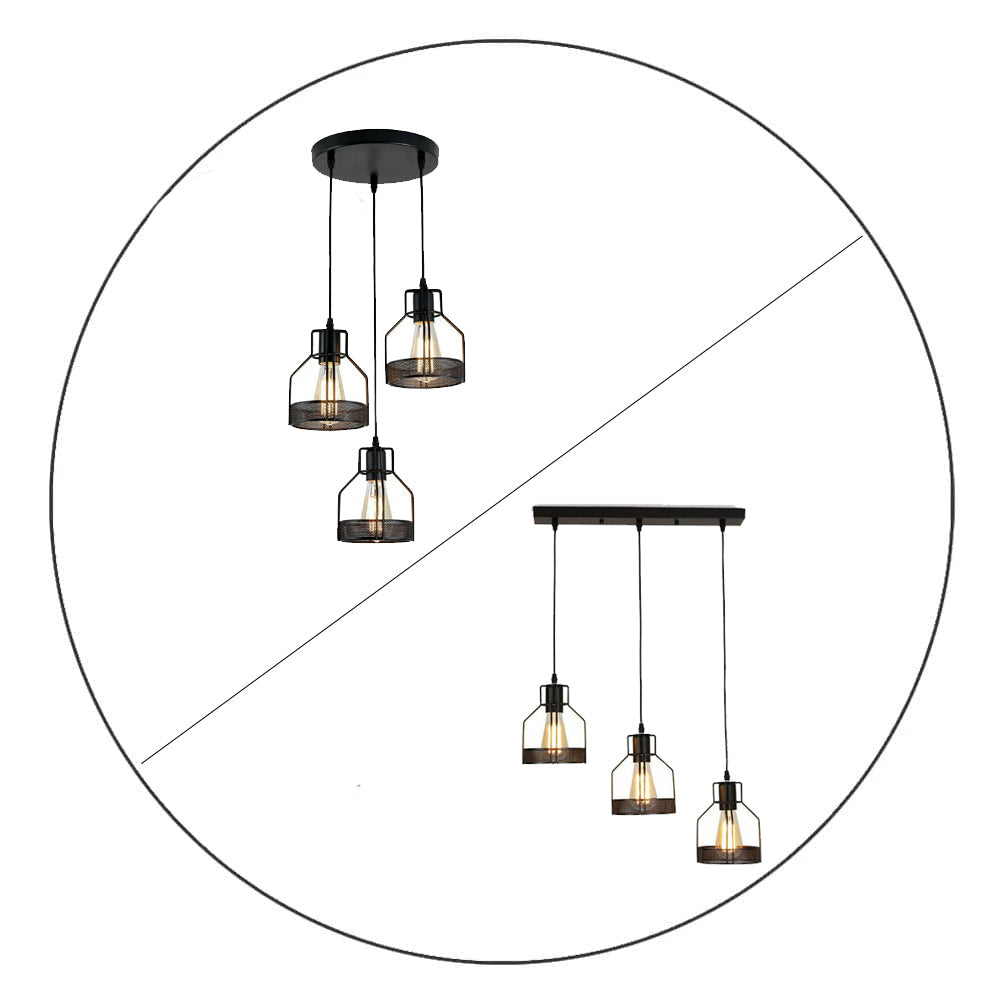 Modern rectangle Round 3 Way Ceiling Pendant Cluster Light Fitting Cage Style Light UK~2140-4