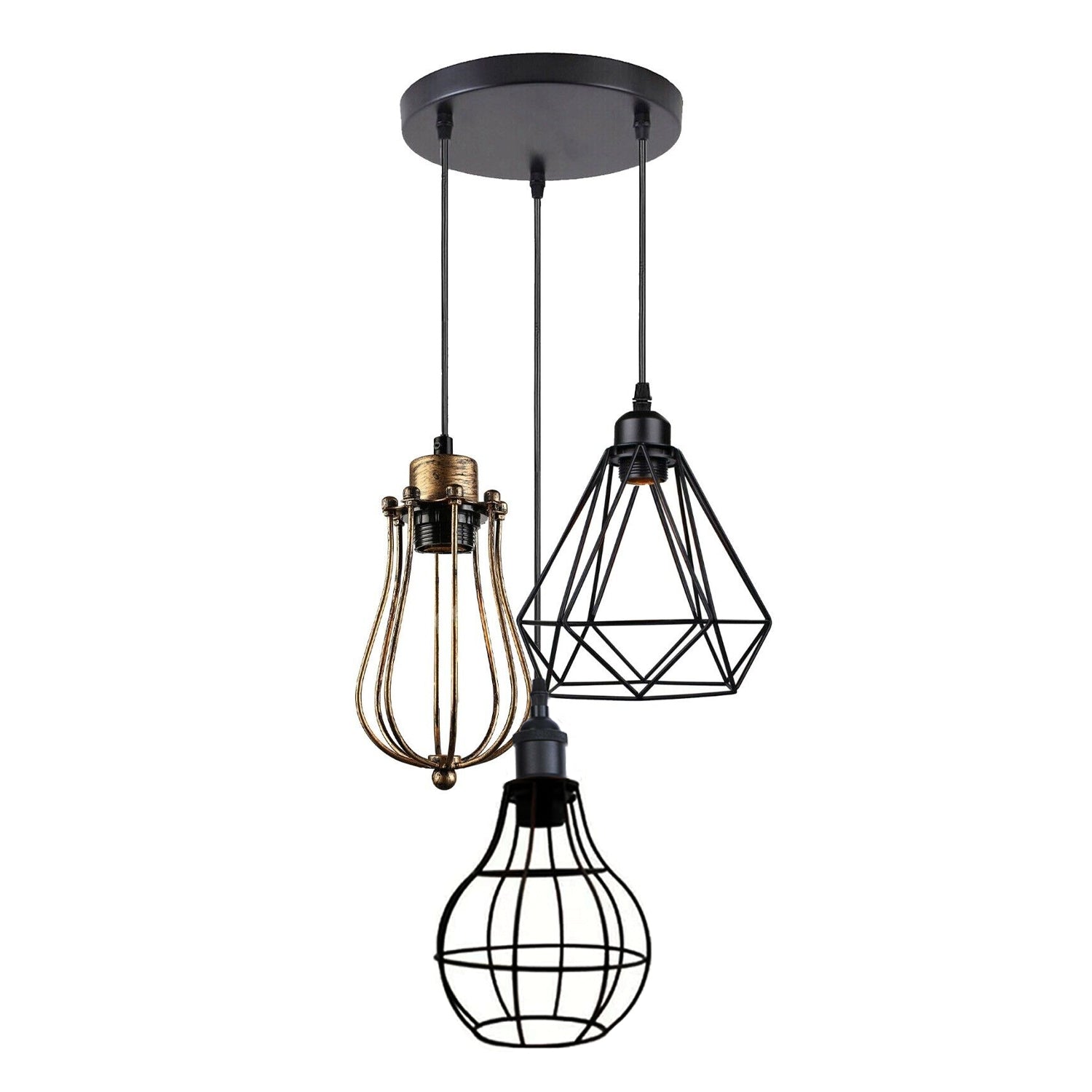 Industrial Kitchen Island Chandelier 3 Light Cage Ceiling Hanging Pendant Lamp~4067-5