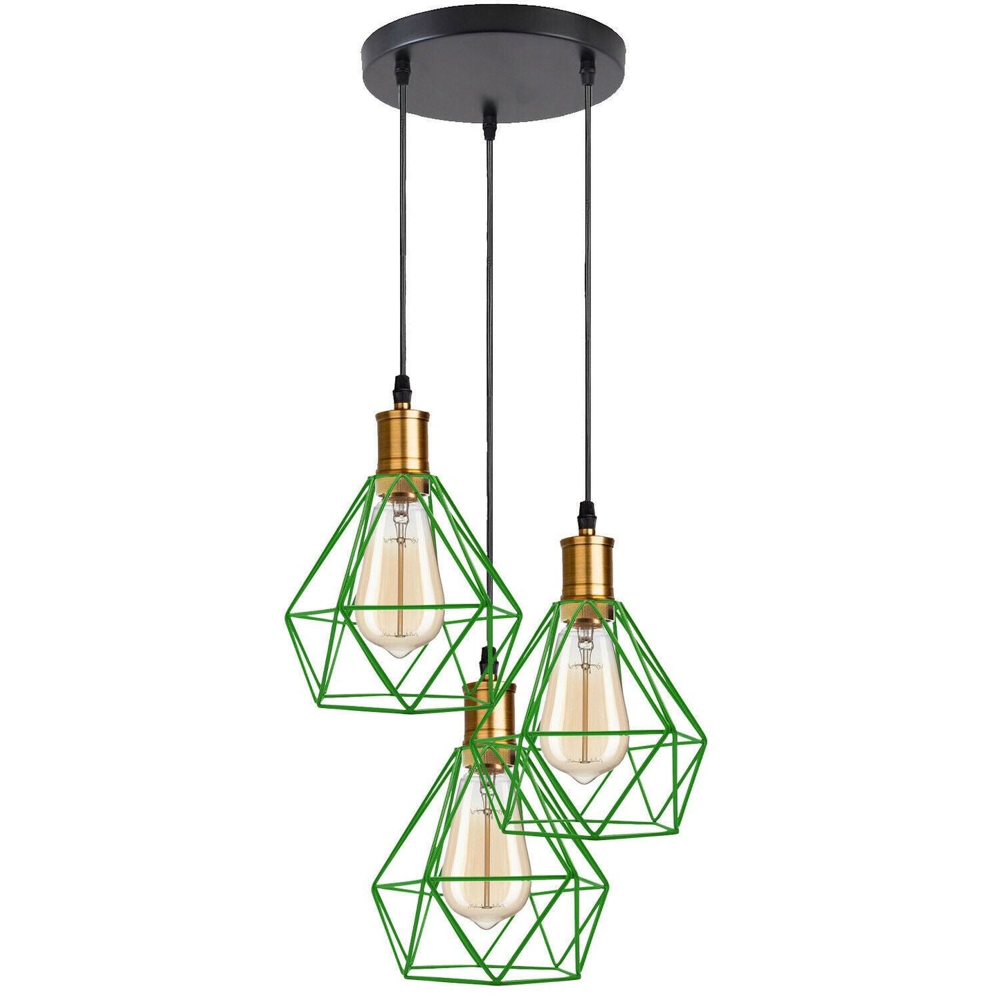 Industrial Retro style 3-Light Pendant lights Adjustable Cord with Diamond Metal Cages~1255-13