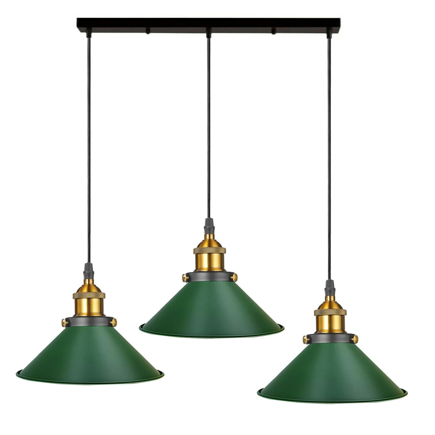 Industrial Vintage Pendant light with 3 heads cone various colours E27 Uk Holders ~1301-1