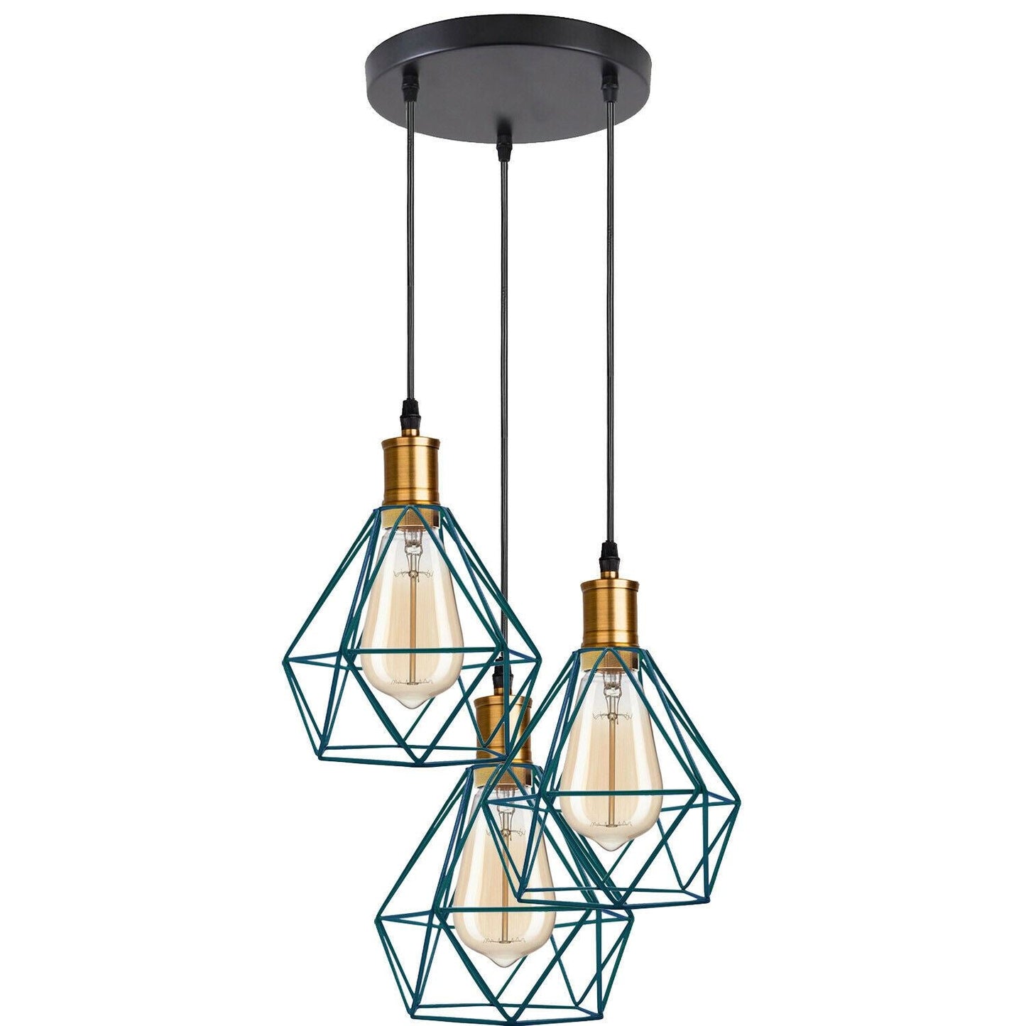 Industrial Retro style 3-Light Pendant lights Adjustable Cord with Diamond Metal Cages~1255-3