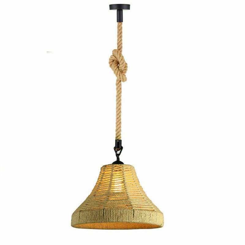 Retro Industrial Vintage Loft Hemp Rope Pendant Ceiling Light Lamp~1132-17