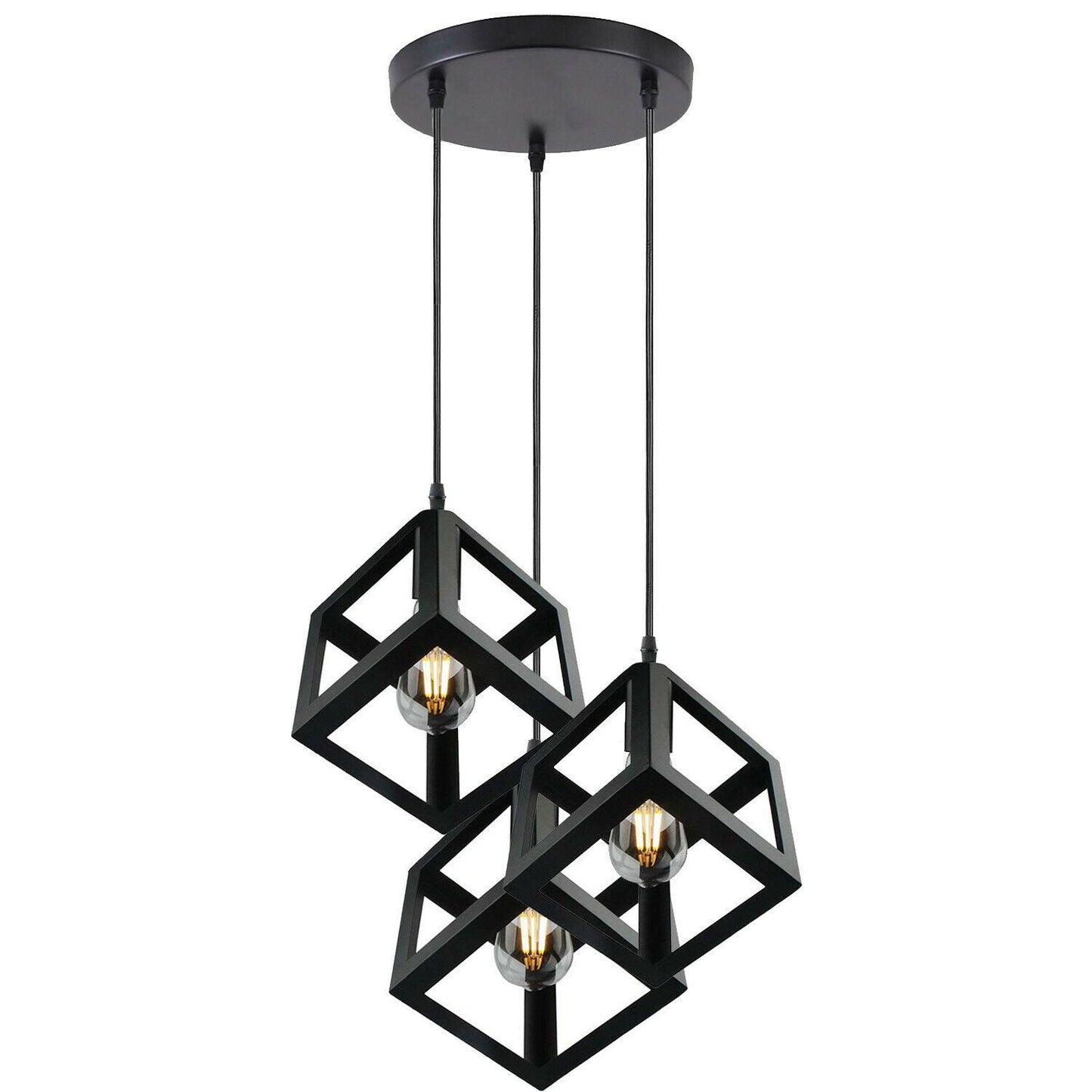 Vintage Industrial 1/3 Light Black Square Cluster Pendant Light Fitting~1256-2