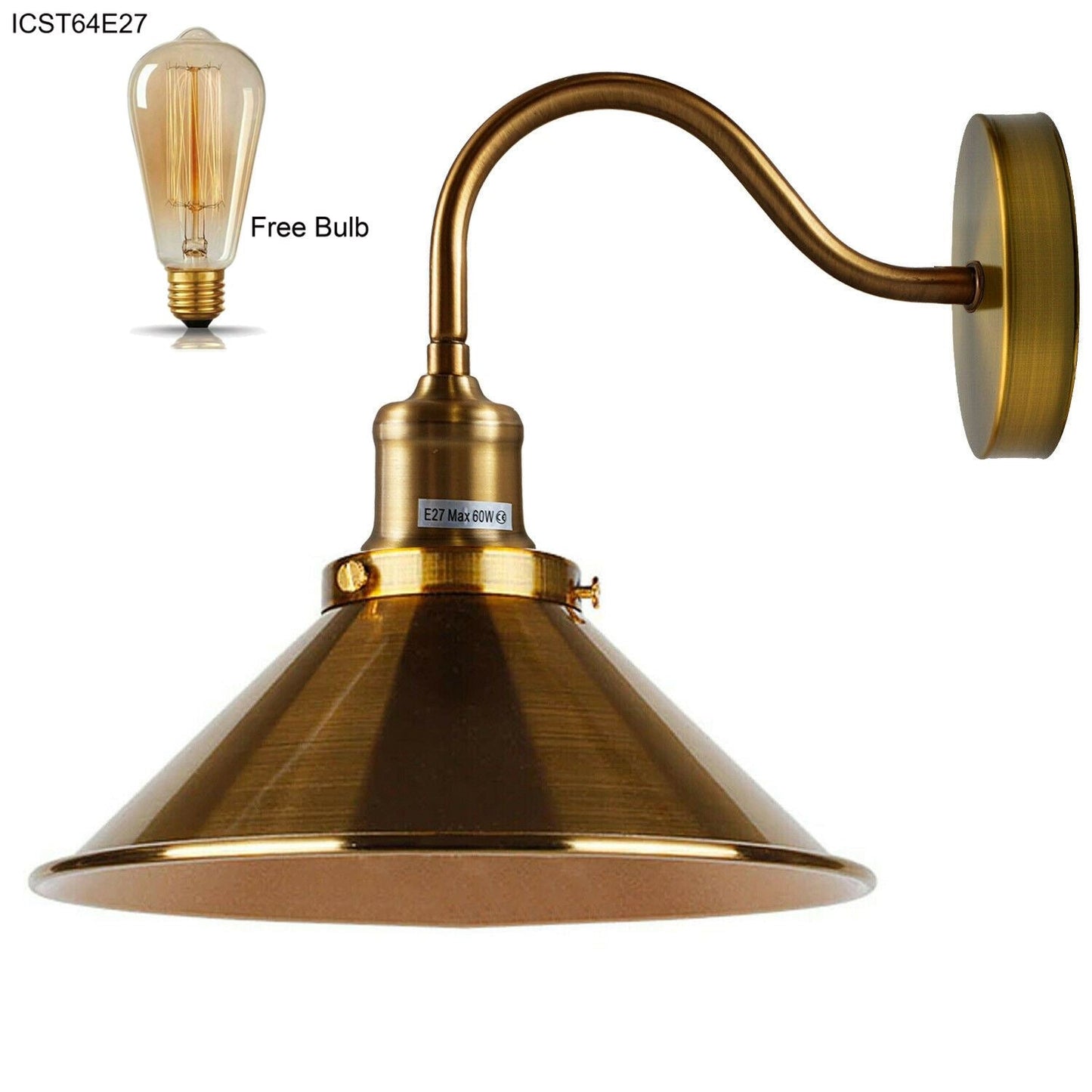 Retro Industrial Swan Neck Wall Light Indoor Sconce Metal Cone Shape Shade For  Basement, Bedroom, Dining Room, Garage~1196-15