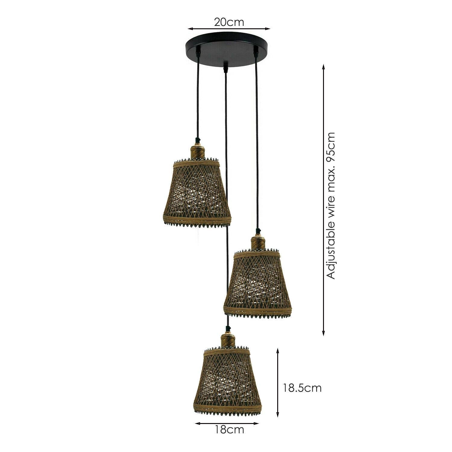 Industrial Rattan Wicker Design Chandelier Ceiling Pendant Light Brown Finish~1416-4