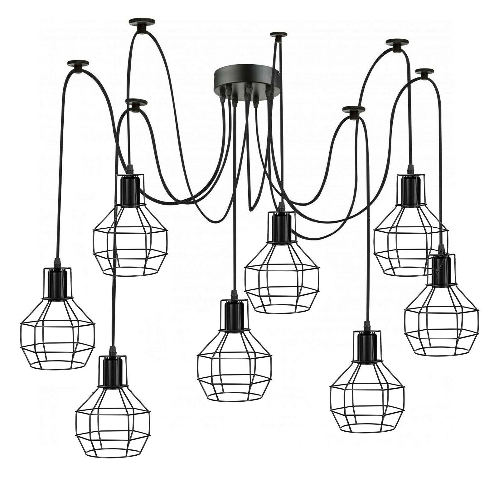 Retro Industrial Black Metal Nest Cage Ceiling 8 way Pendant Hanging Light Chandelier Indoor Lighting For Bar, Bedroom, Dining Room, Living Room~1180-1