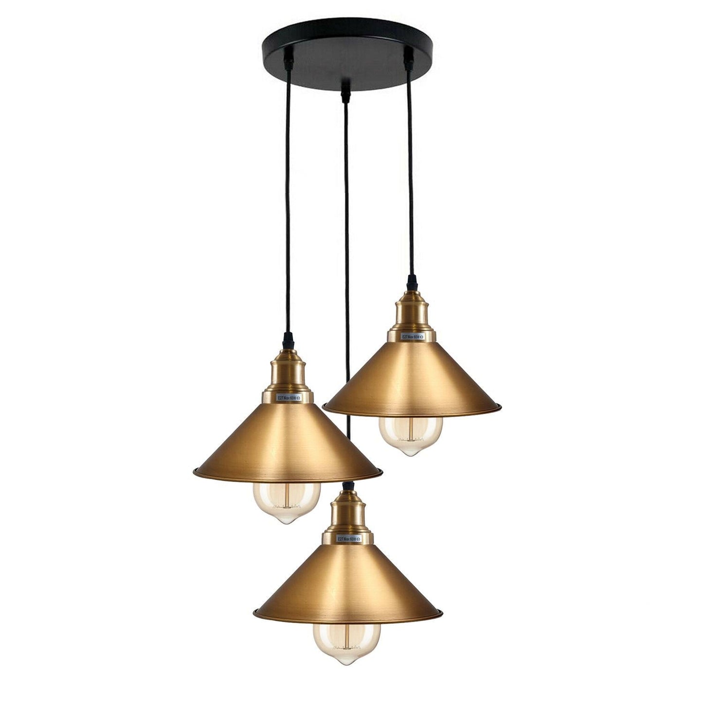 3 Head Ceiling Light, Multi Color Cluster Ceiling Hanging Lamp, Pendant Light Fixture with Cone Metal Shade~1302-10