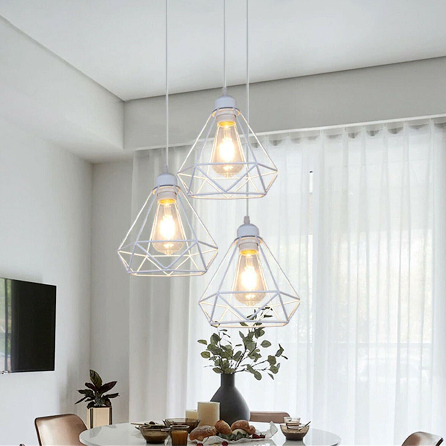 Retro Industrial White Diamond Cage Ceiling Pendant Light Hanging Indoor Lighting ~1182-19