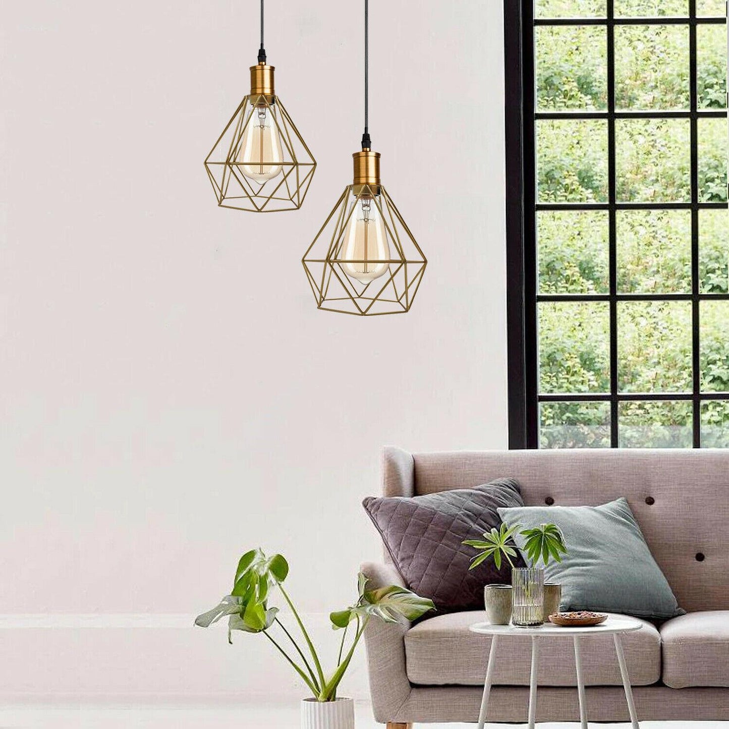 Modern Vintage Diamond Cage Ceiling Pendant Light Fitting Geometric Wire Cage Style Hanging Indoor Lights with 95cm Adjustable Wire~1266-15