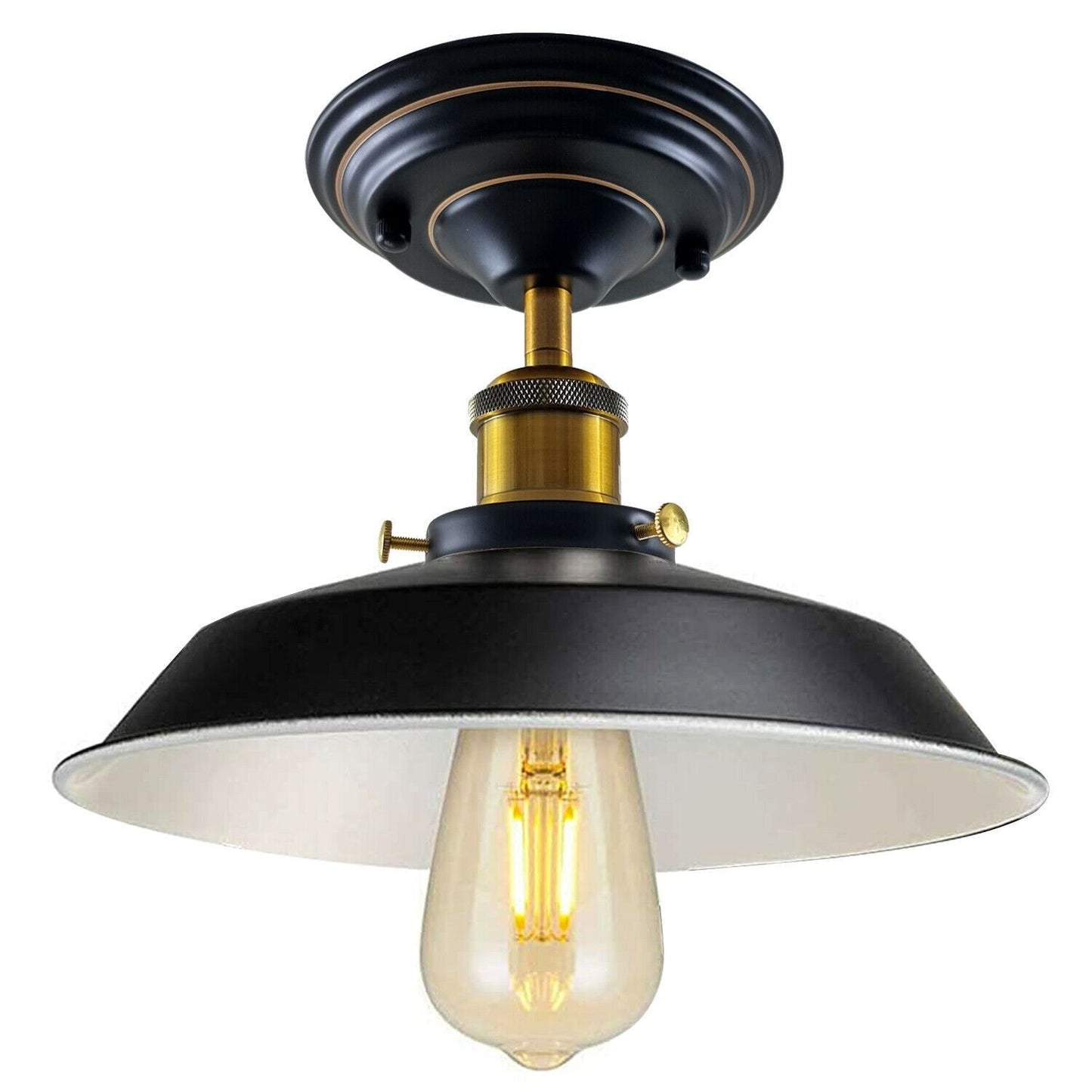 Industrial Vintage Flush Mount Ceiling Light Black Metal Bowl Lampshade Fixture Indoor Lighting~1209-0