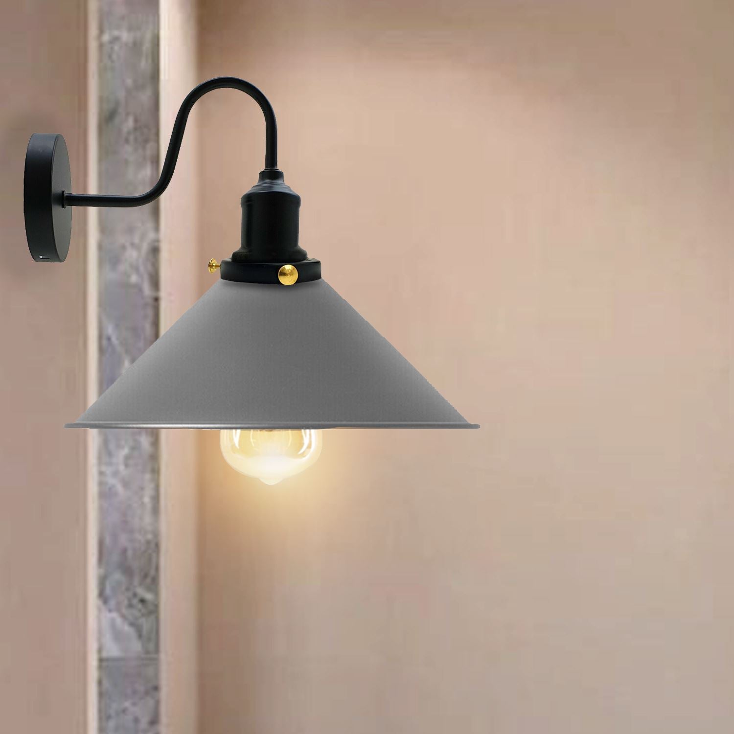 Vintage Industrial Swan Neck Wall Light Indoor Sconce Metal Cone Shape Shade~3391-34