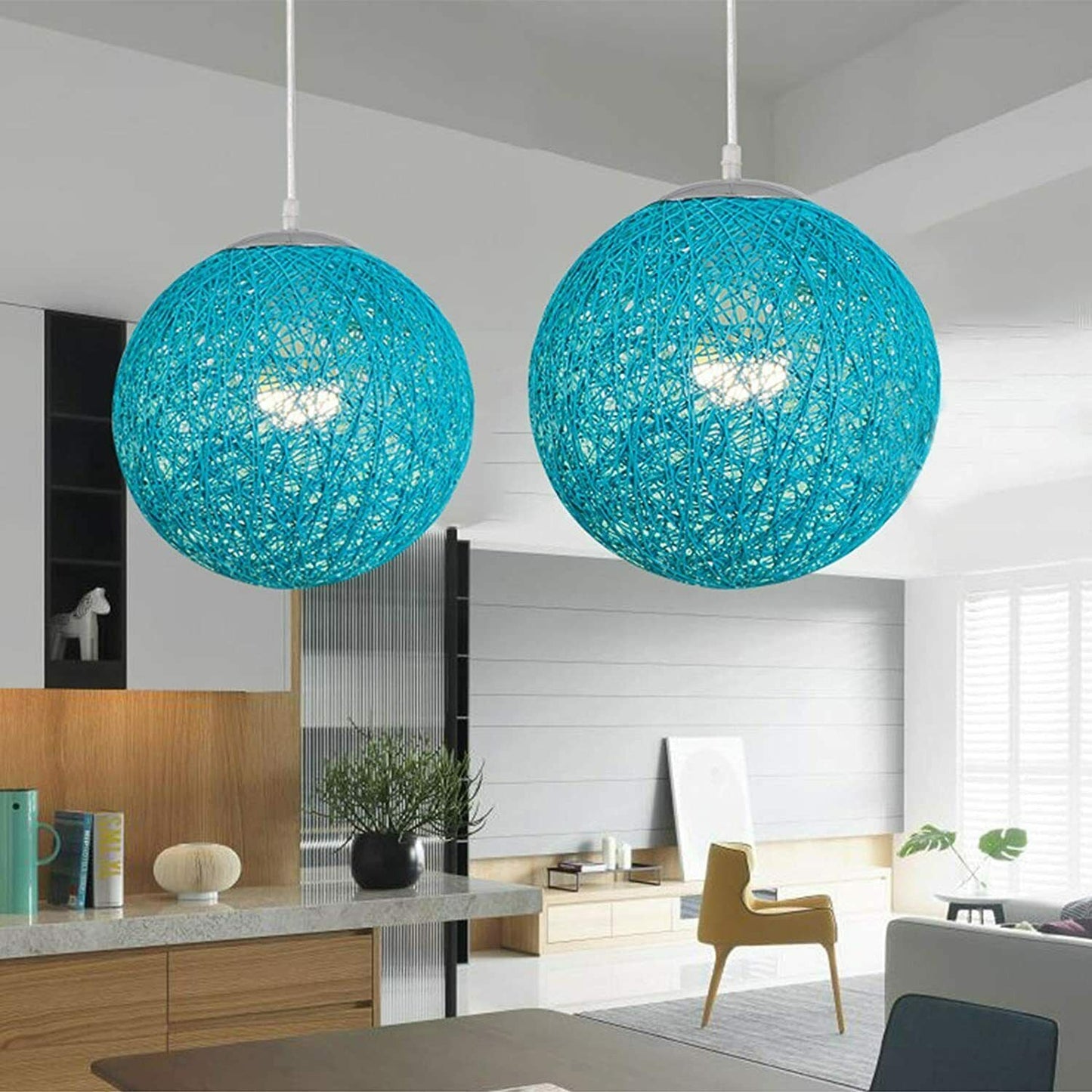 Modern Industrial Rattan Wicker Woven Ball Globe Two Outlet Pendant Light Hanging Ceiling Lamp For Bedroom, Kitchen, Study room~1331-19