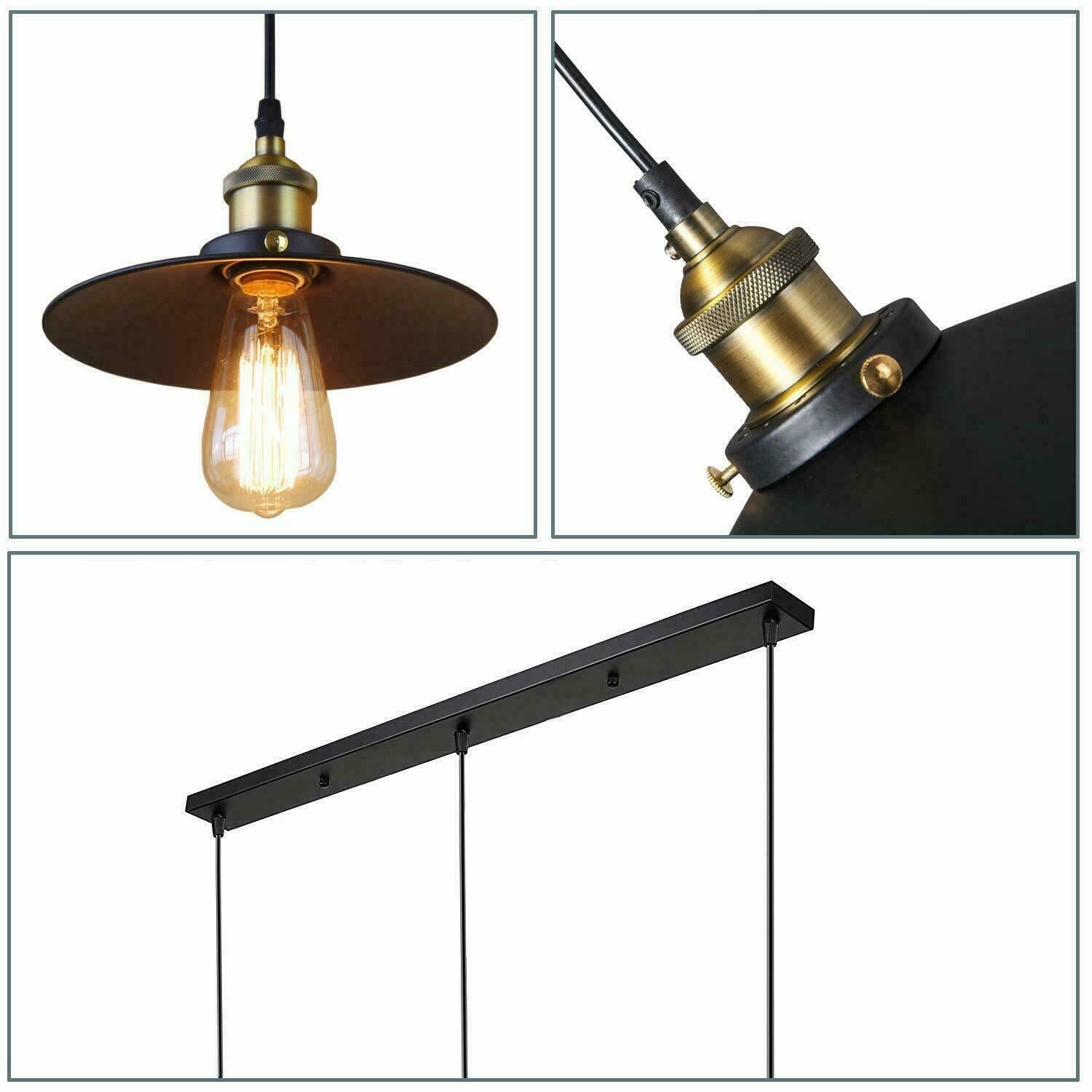 Industrial Vintage Pendant light with 3 heads cone various colours E27 Uk Holders ~1301-28