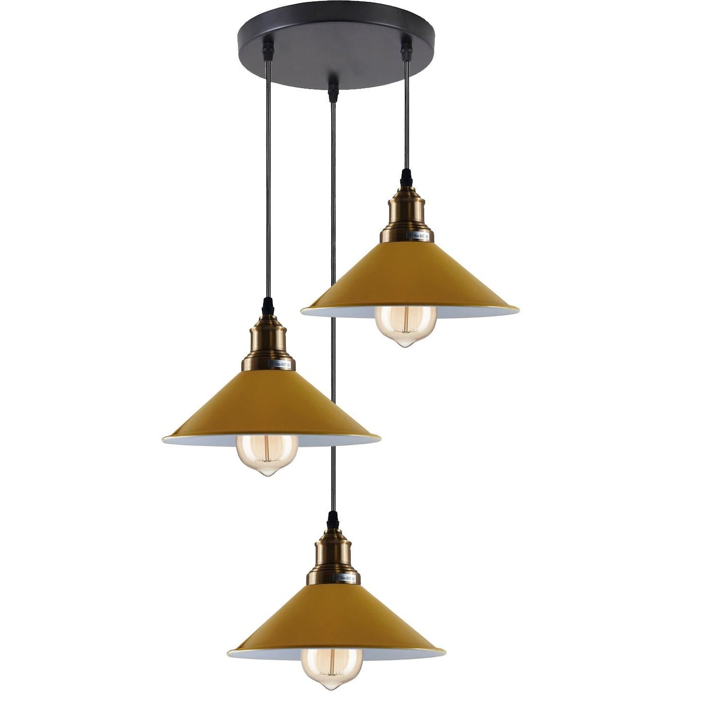 3 Head Ceiling Light, Multi Color Cluster Ceiling Hanging Lamp, Pendant Light Fixture with Cone Metal Shade~1302-7