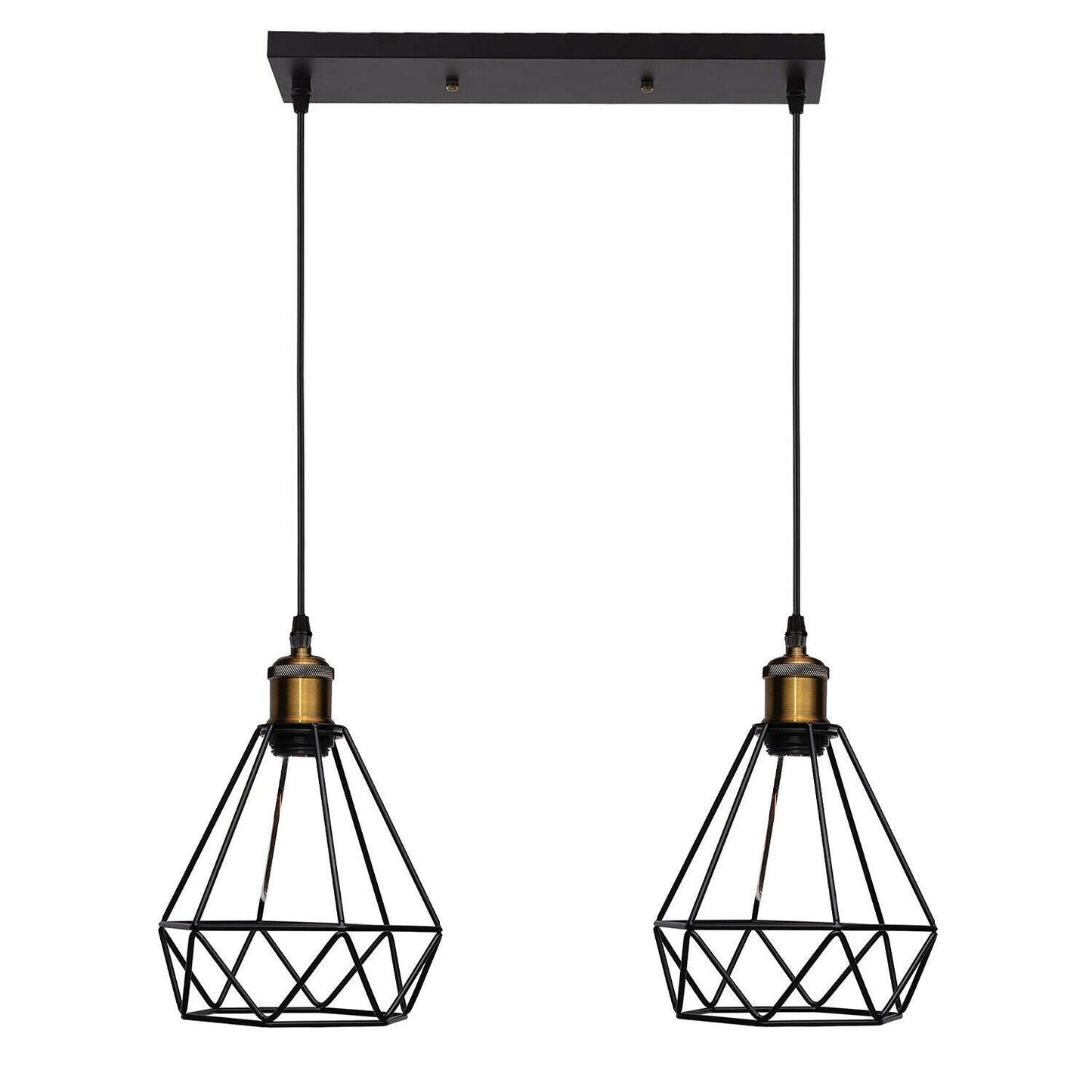 Industrial Vintage Retro 2 Head Black Ceiling Pendant Metal Wire Cage Hanging Indoor Lighting~1208-0