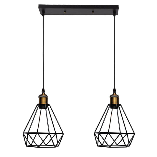 Industrial Vintage Retro 2 Head Black Ceiling Pendant Metal Wire Cage Hanging Indoor Lighting~1208-0