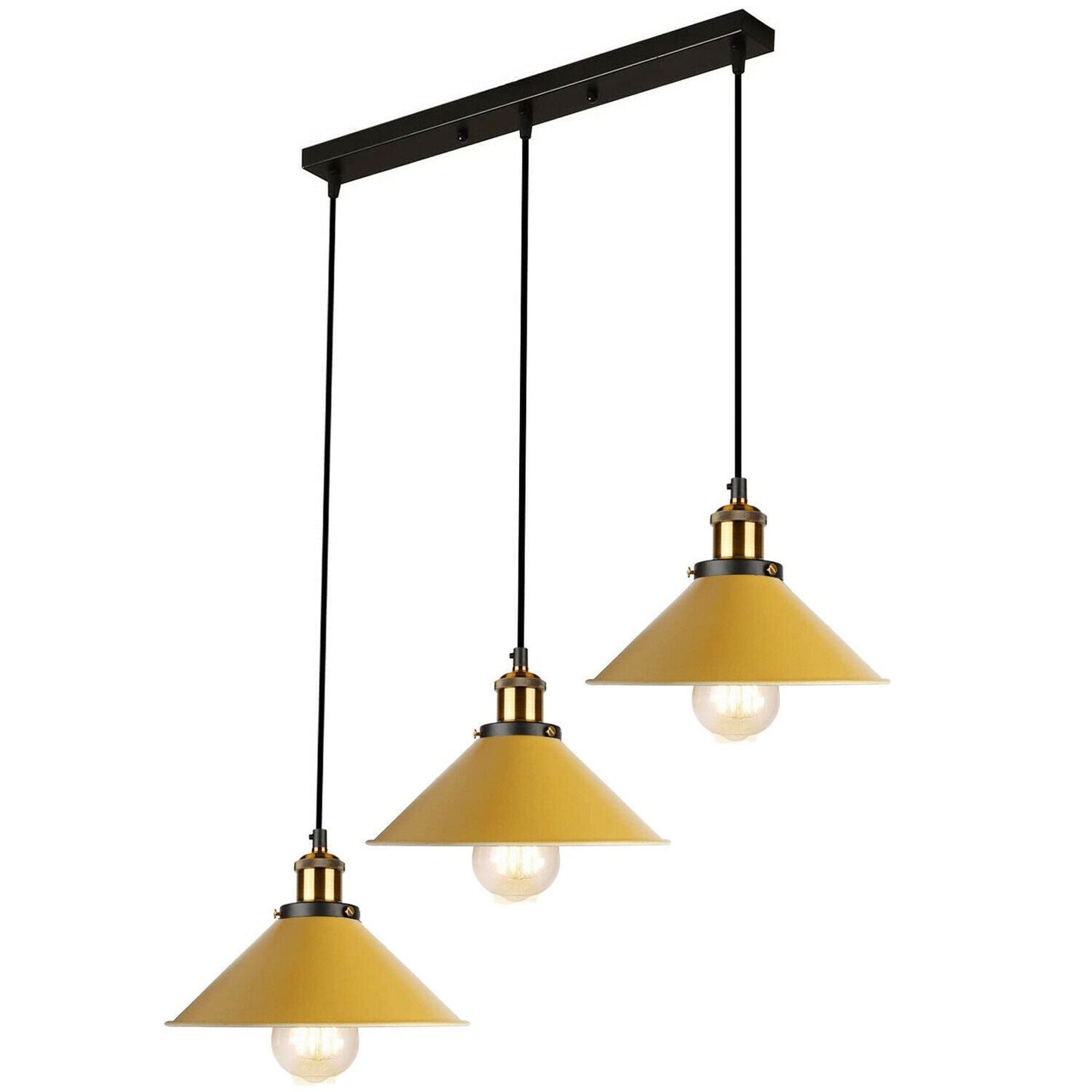 Industrial Vintage Pendant light with 3 heads cone various colours E27 Uk Holders ~1301-38