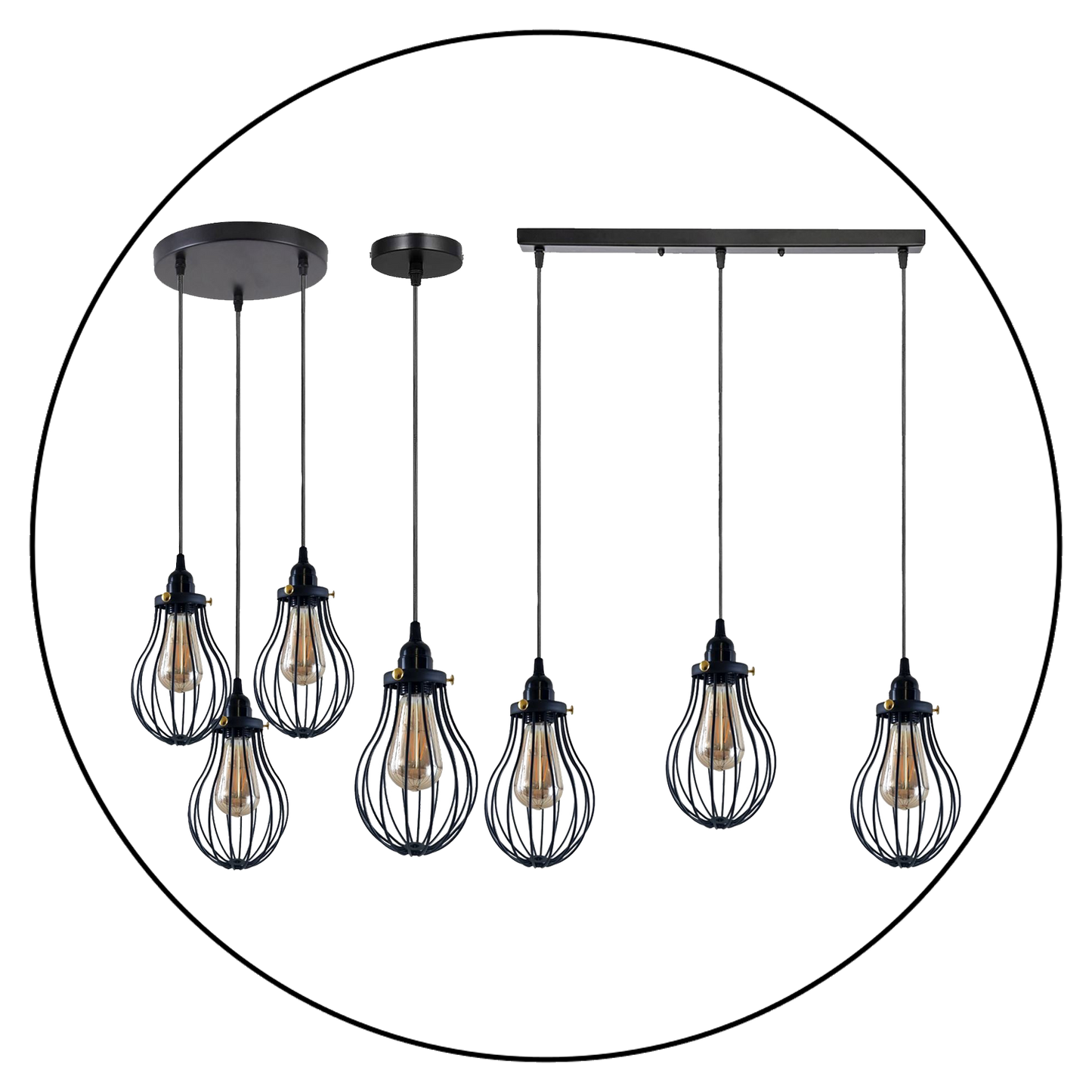 Retro Industrial Black Indoor Hanging Adjustable Pendant Light Big Vase Cage Ceiling Chandelier~3398-6