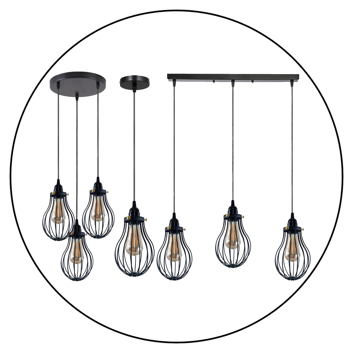 Retro Industrial Black Indoor Hanging Adjustable Pendant Light Big Vase Cage Ceiling Chandelier~3398-6