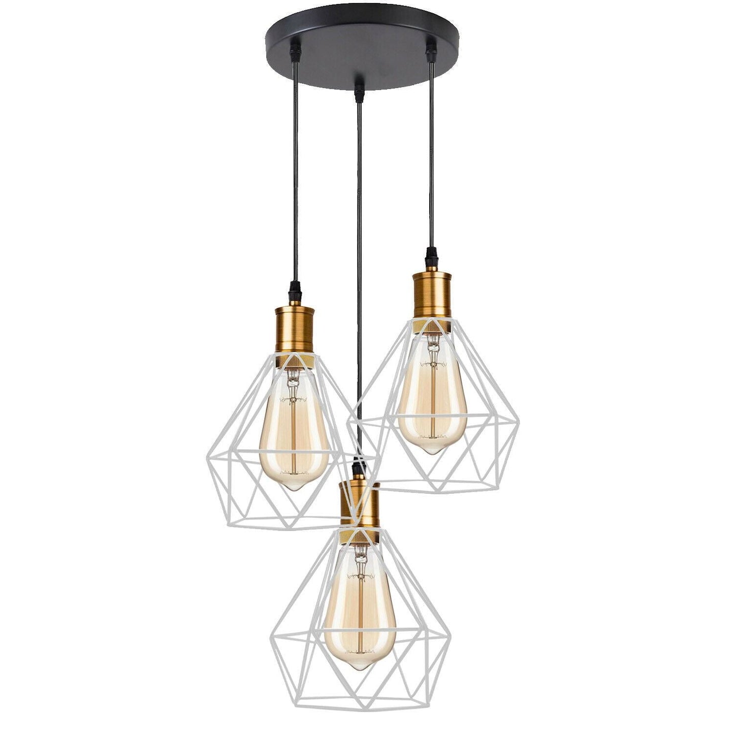 Industrial Retro style 3-Light Pendant lights Adjustable Cord with Diamond Metal Cages~1255-9