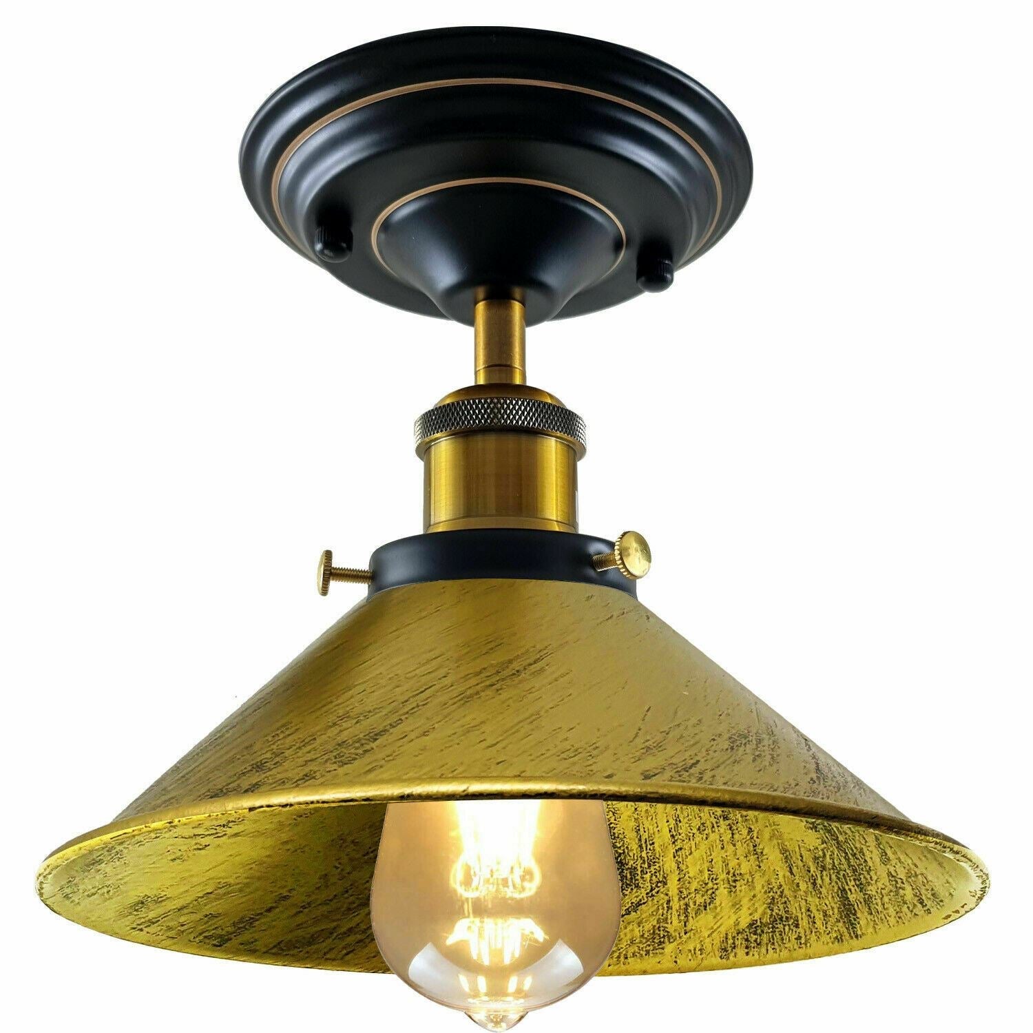 Vintage Industrial Retro Metal Indoor Ceiling Light Flush Mount Retro Cone Shade Lamp UK~1229-2