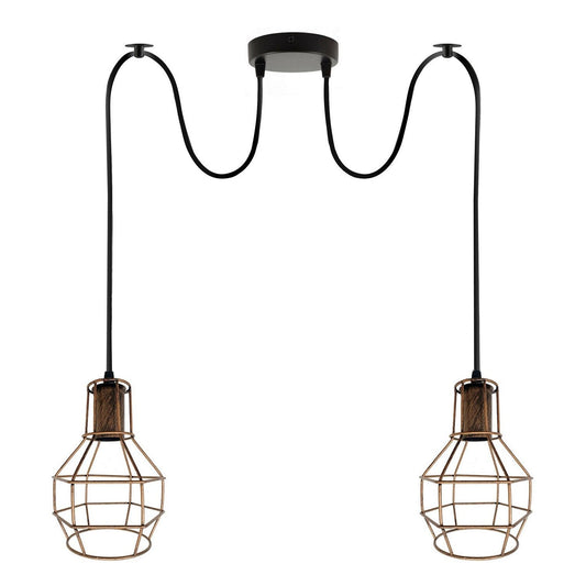 Retro Industrial 2 Way Indoor Ceiling Pendant Chandelier Hanging Light Metal Nest Cage~3390-0