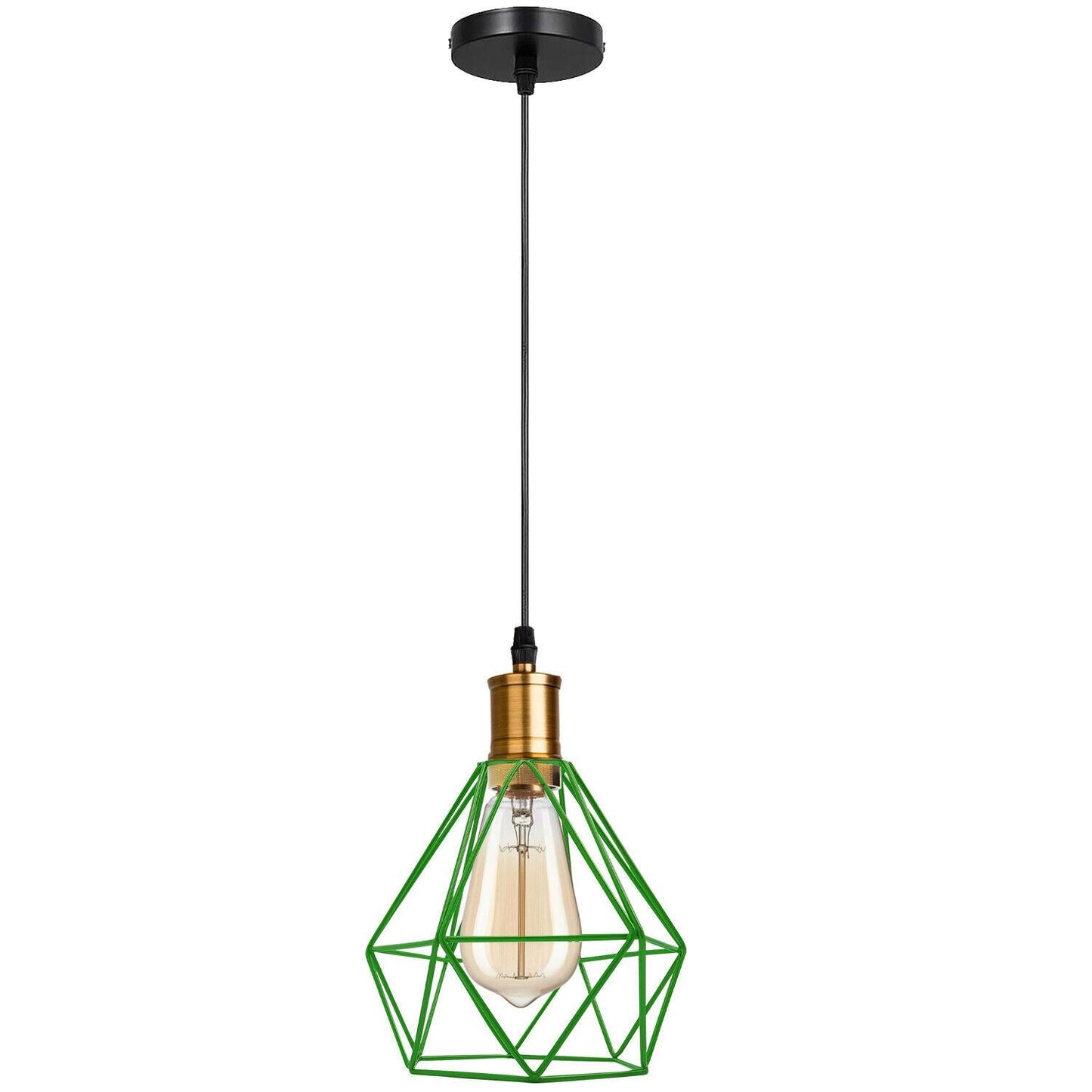 Modern Vintage Diamond Cage Ceiling Pendant Light Fitting Geometric Wire Cage Style Hanging Indoor Lights with 95cm Adjustable Wire~1266-4