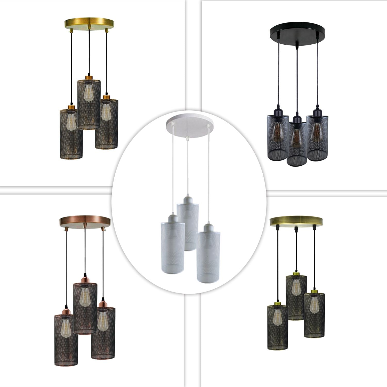 Ceiling Rose 3 Way Hanging Pendant Lamp Shade Light Fitting Lighting Kit UK~1188-52