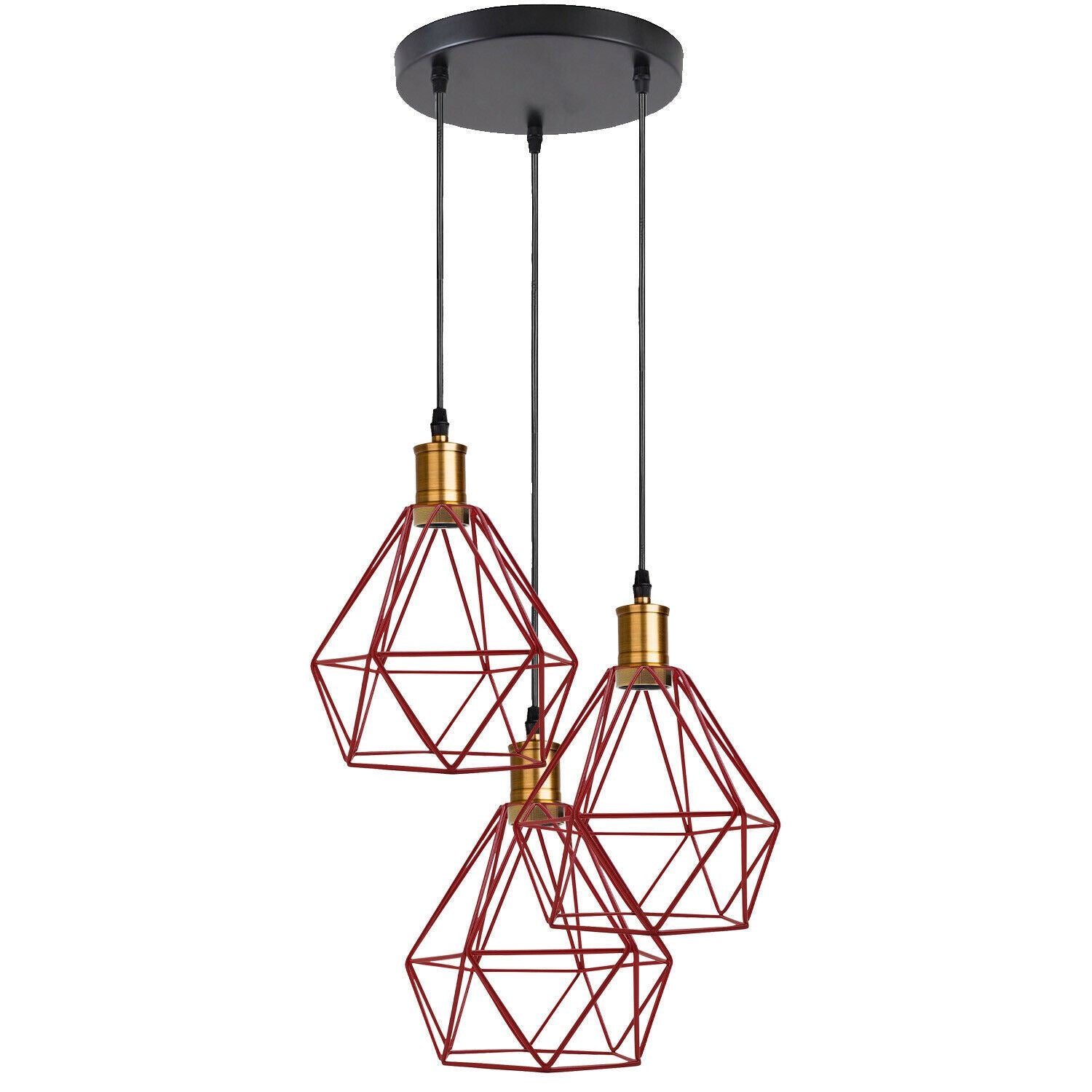 Industrial Retro style 3-Light Pendant lights Adjustable Cord with Diamond Metal Cages~1255-6