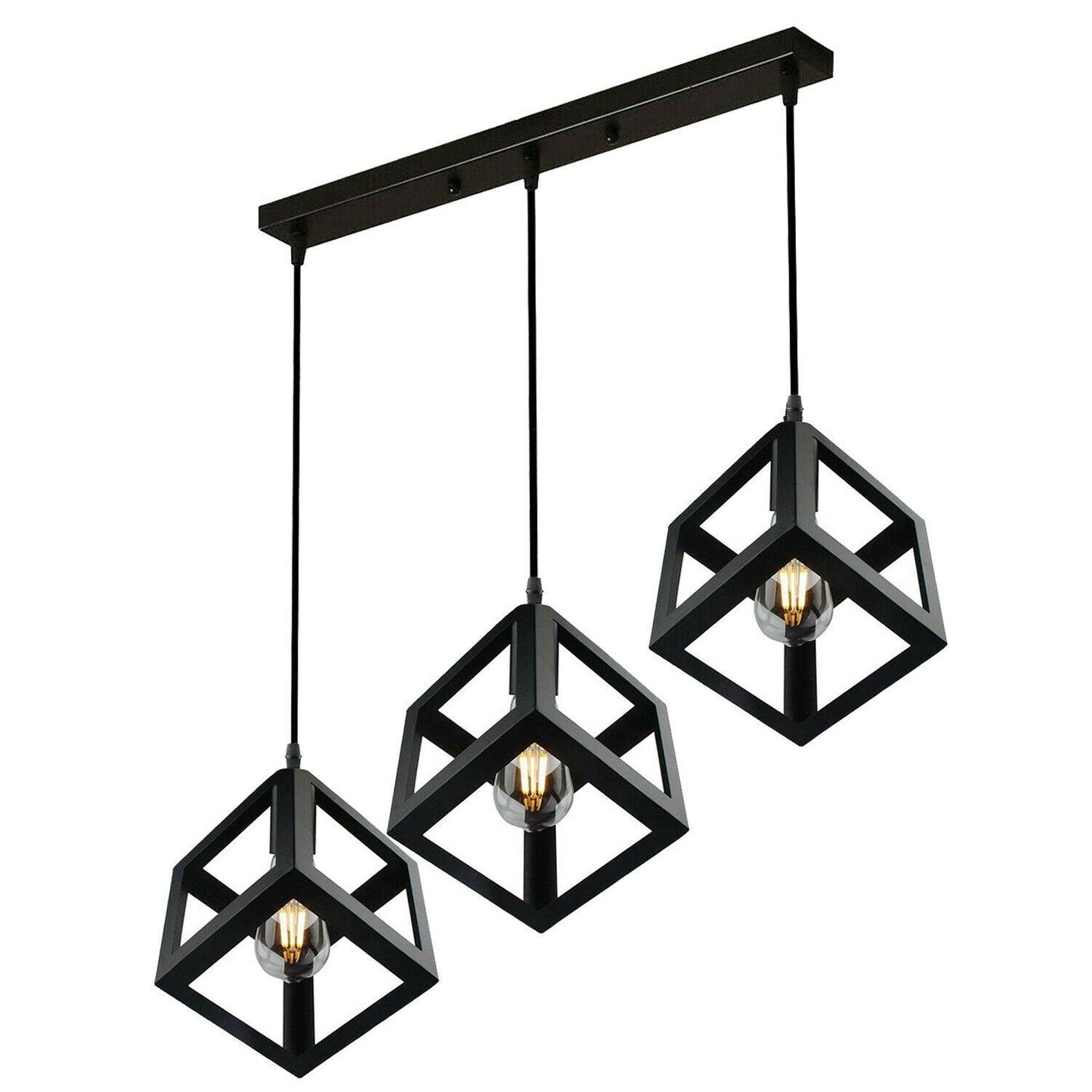 Vintage Industrial 1/3 Light Black Square Cluster Pendant Light Fitting~1256-27