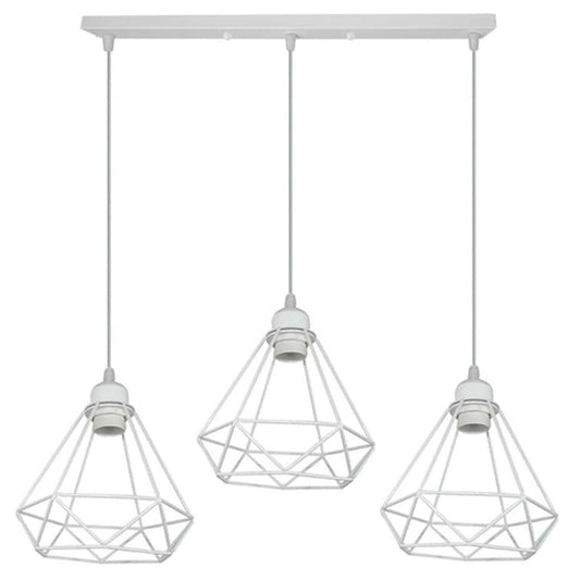 Retro Industrial White Diamond Cage Ceiling Pendant Light Hanging Indoor Lighting ~1182-0