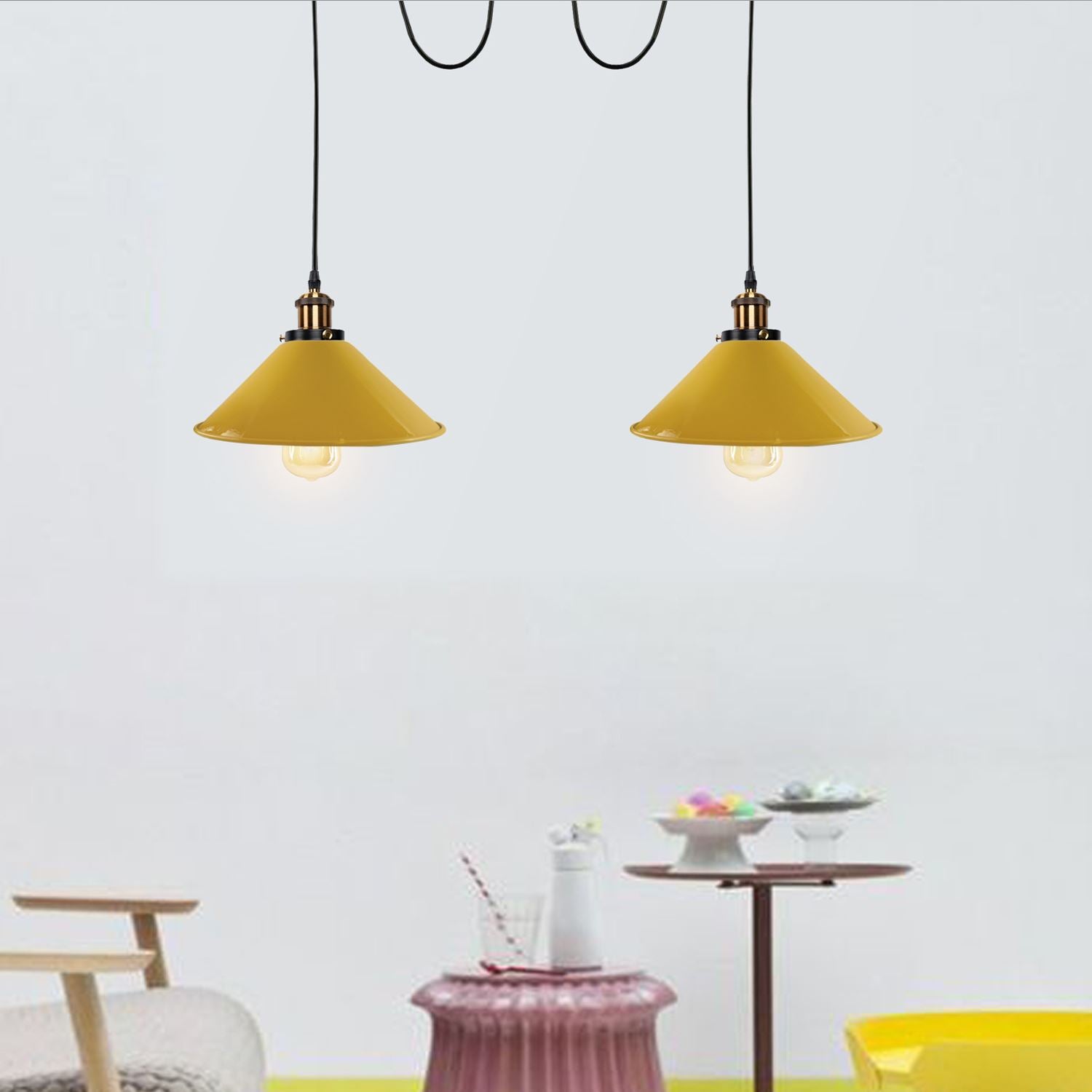 2-way Retro Industrial ceiling cable E27 Hanging lamp pendant light~3403-51