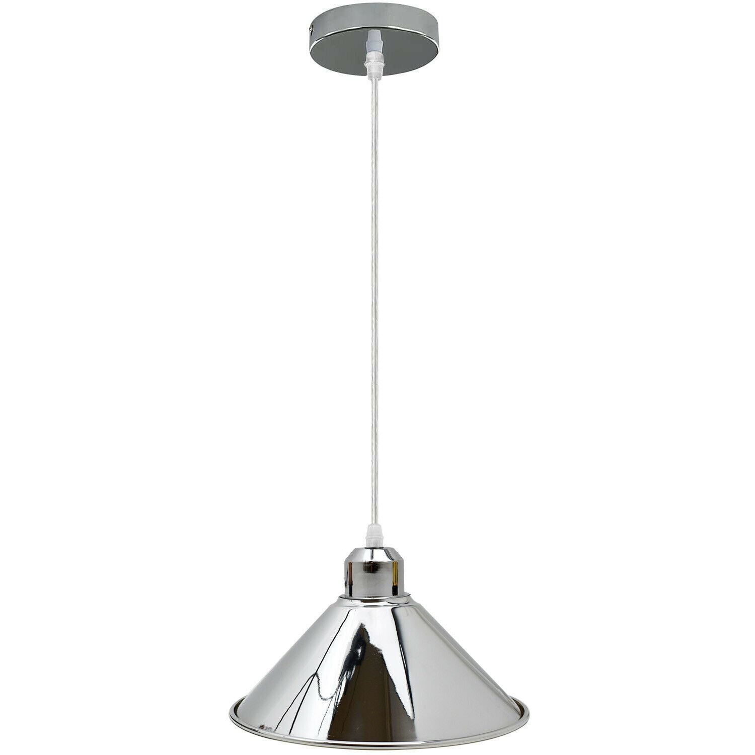 Modern Industrial Loft Chrome Ceiling Pendant Light Metal Cone Shape Shade Indoor Hanging Light Fitting For Basement, Bedroom, Conservatory~1184-0